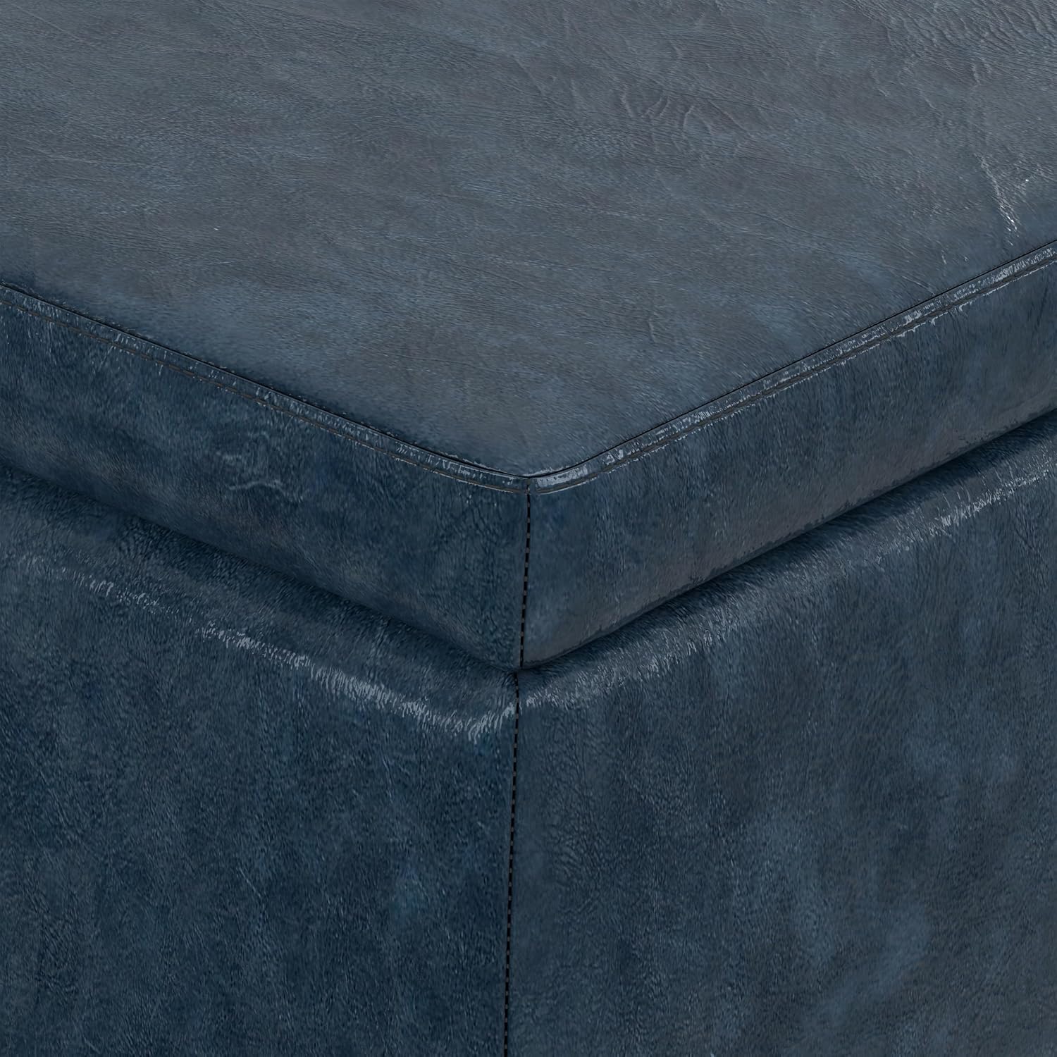 SIMPLIHOME Avalon 48" Wide Vegan Leather Storage Ottoman in Brown