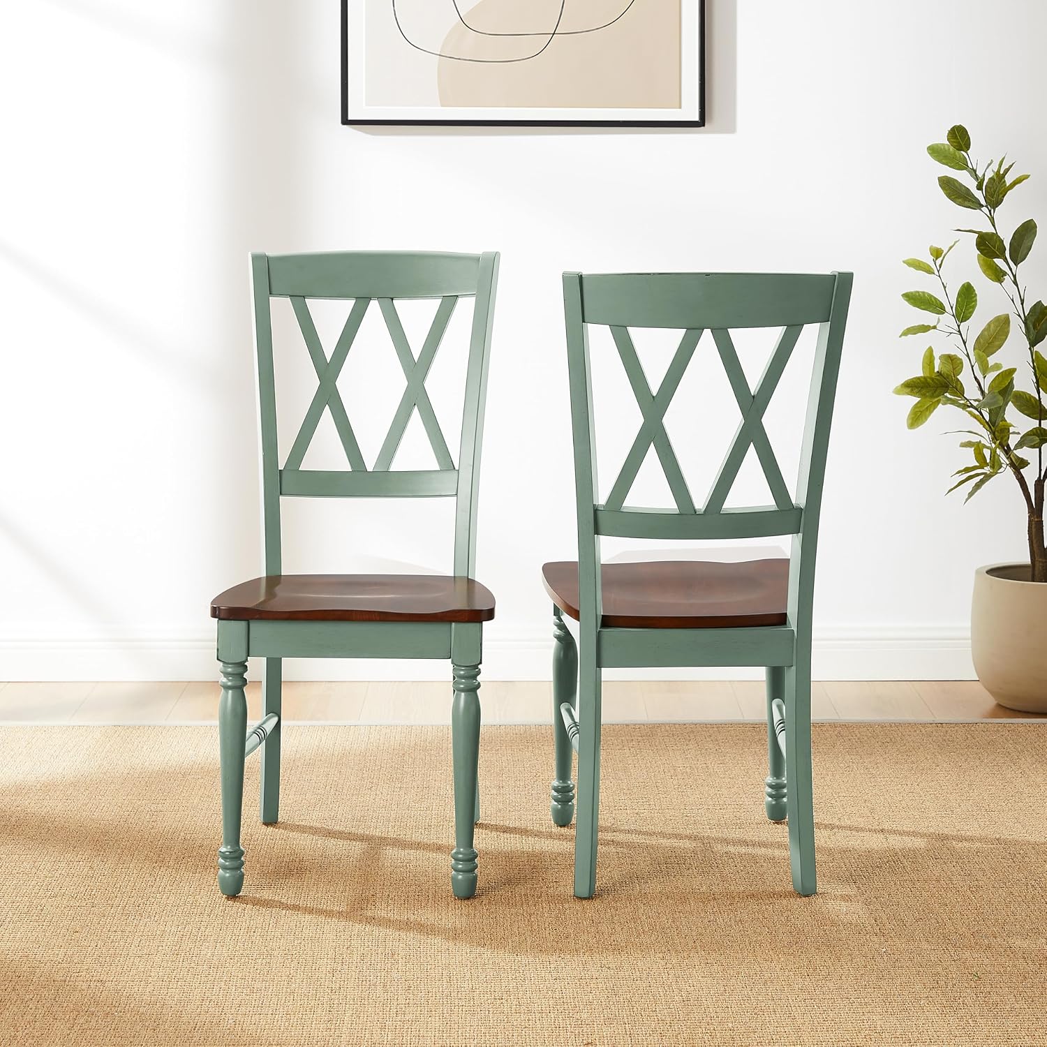 Crosley Furniture Shelby Traditional Wood X-Back Dining Room Chairs Set of 2, Kitchen Chair, Distressed White