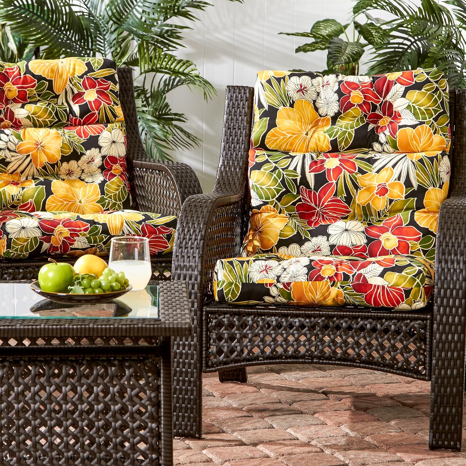 Greendale Home Fashions Outdoor 44x22-inch High Back Chair Cushions (Set of 2), Cement