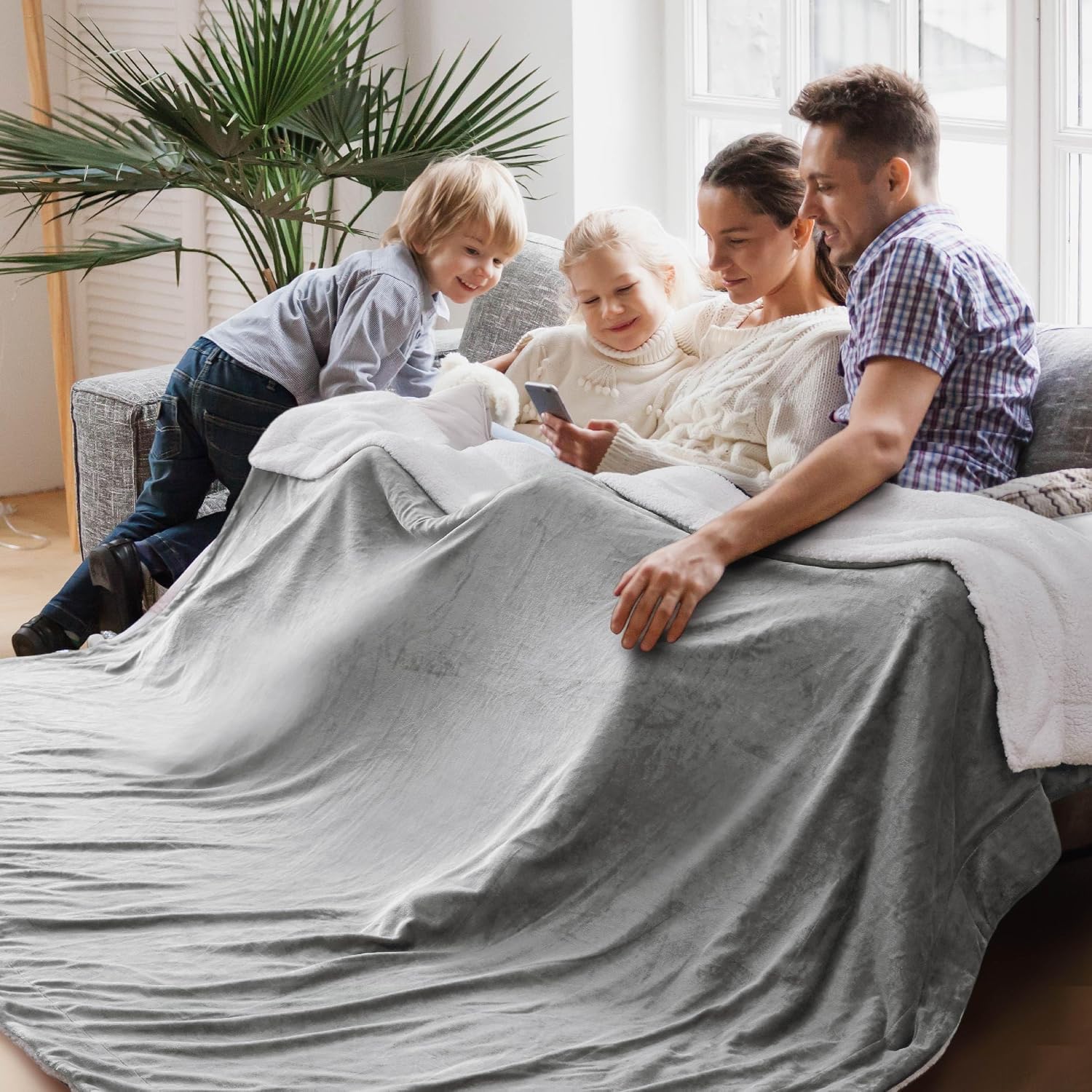 Bedsure GentleSoft Sherpa Fleece Throw Blanket for Couch, Non-Heated, Thick & Warm Cozy Blanket for Winter Fall, Soft Fuzzy Plush Throw Gifts for Women and Men, Grey, 50x60 Inches