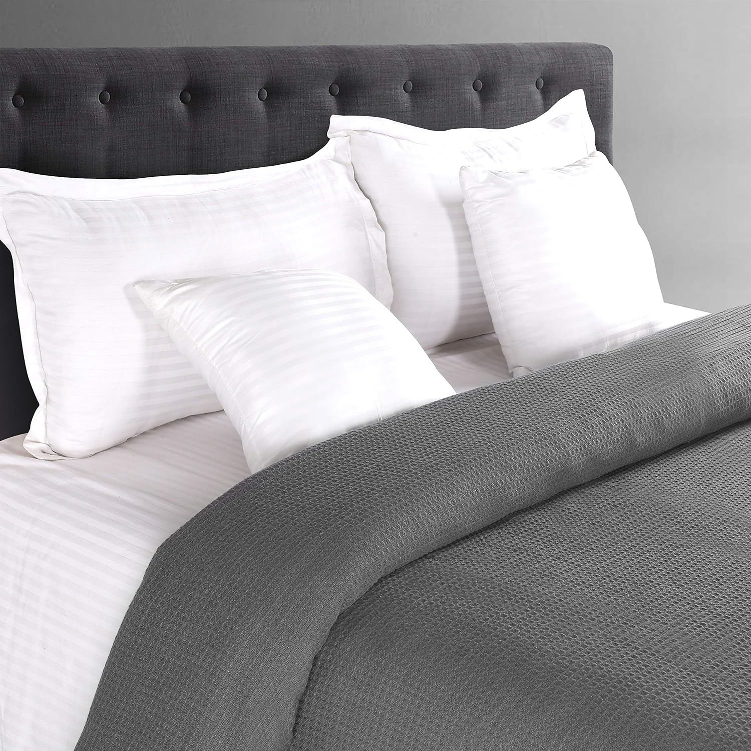 Glamburg 100% Cotton Thermal Bed Blanket, Soft Waffle, Queen Size, All Season, Navy Blue