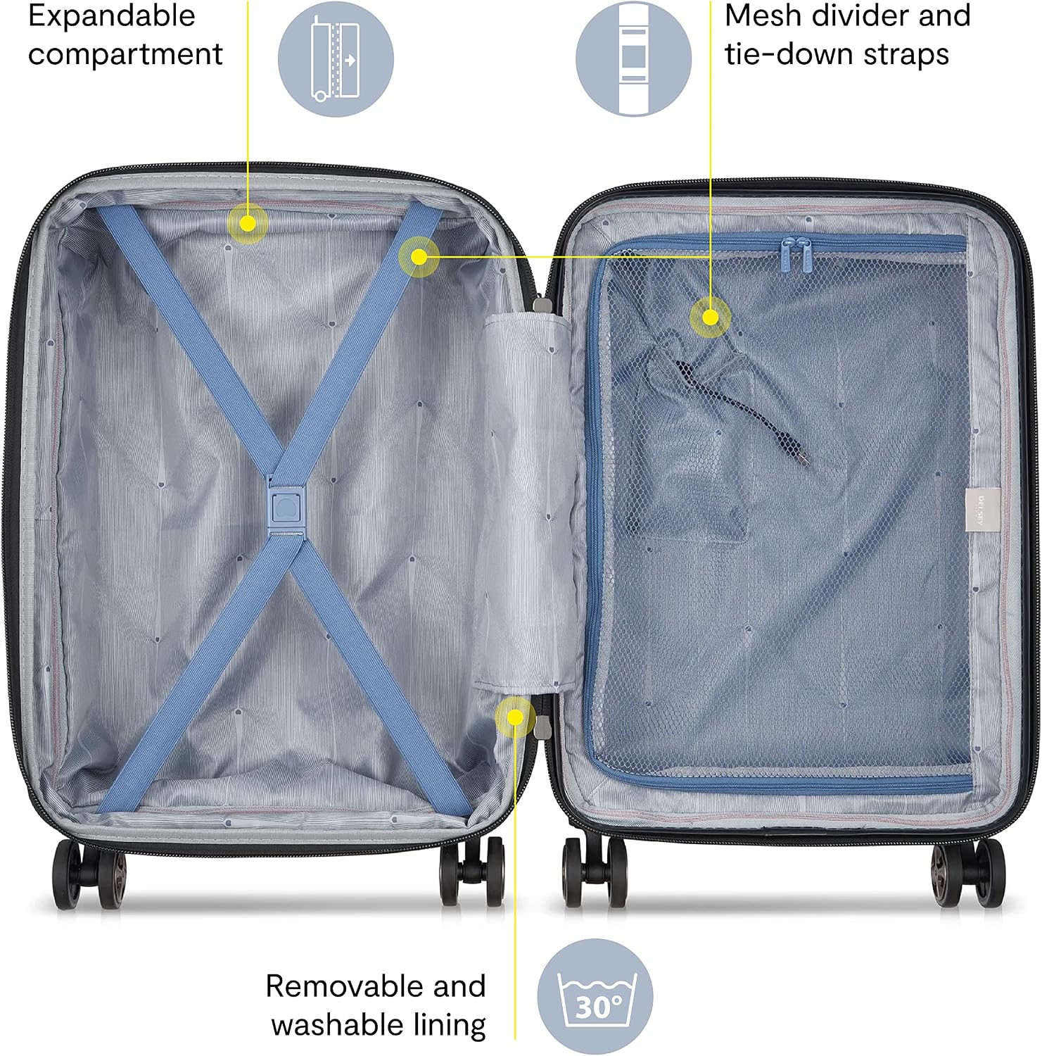 DELSEY PARIS Cruise 3.0, 20 Inch Carry-On Hardside Luggage, Deep Sea Navy | Expandable Suitcase, Lightweight 100% Polycarbonate Shell, Dual-Density Spinner Wheels, USB Port, TSA Lock