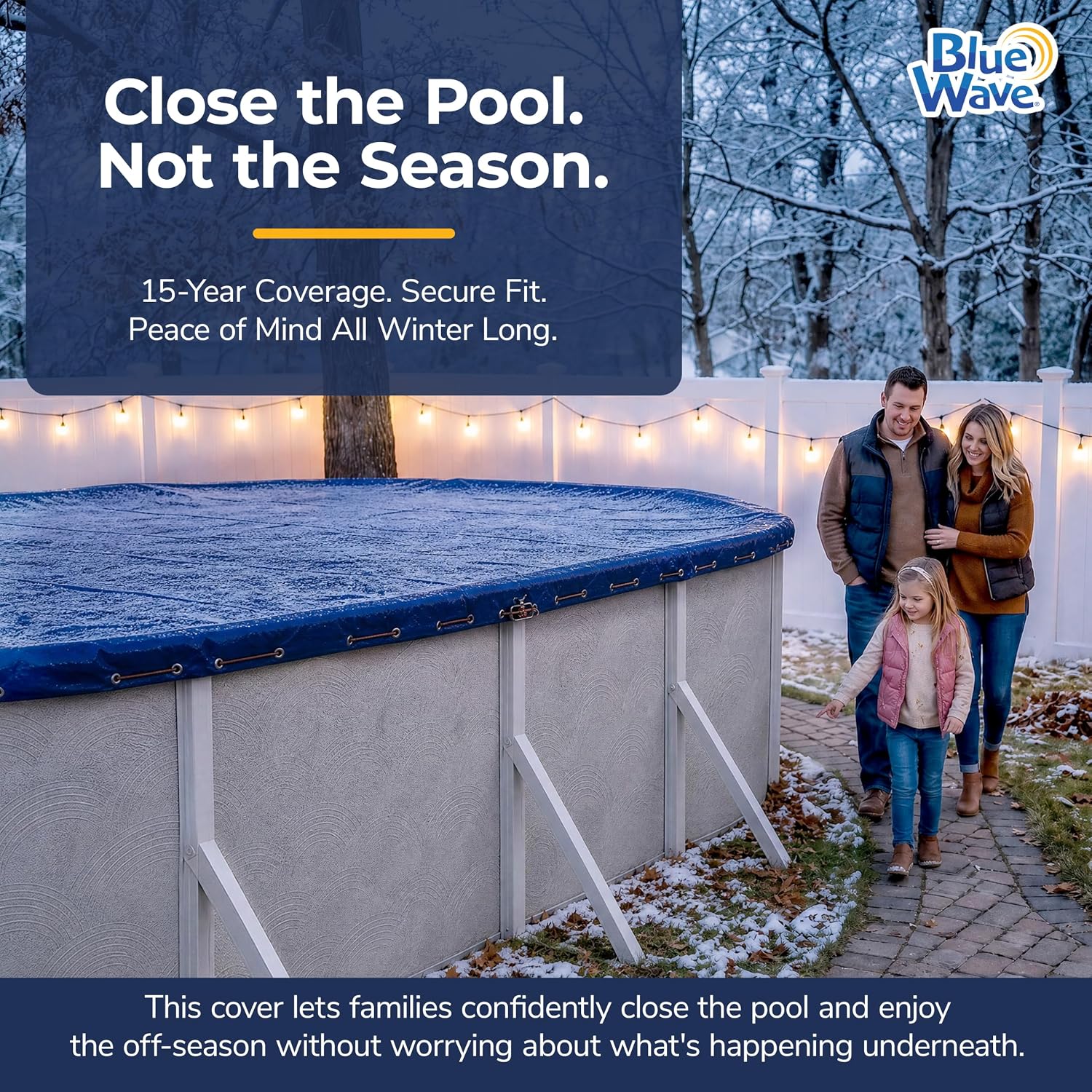 Blue Wave Arctic Armor 12x24-ft Oval Above Ground Pool Winter Cover, Blue | 14x14 laminated polyethylene, metal grommets every 2 ft, black underside, cable and winch, 4-ft overlap, 15-yr support
