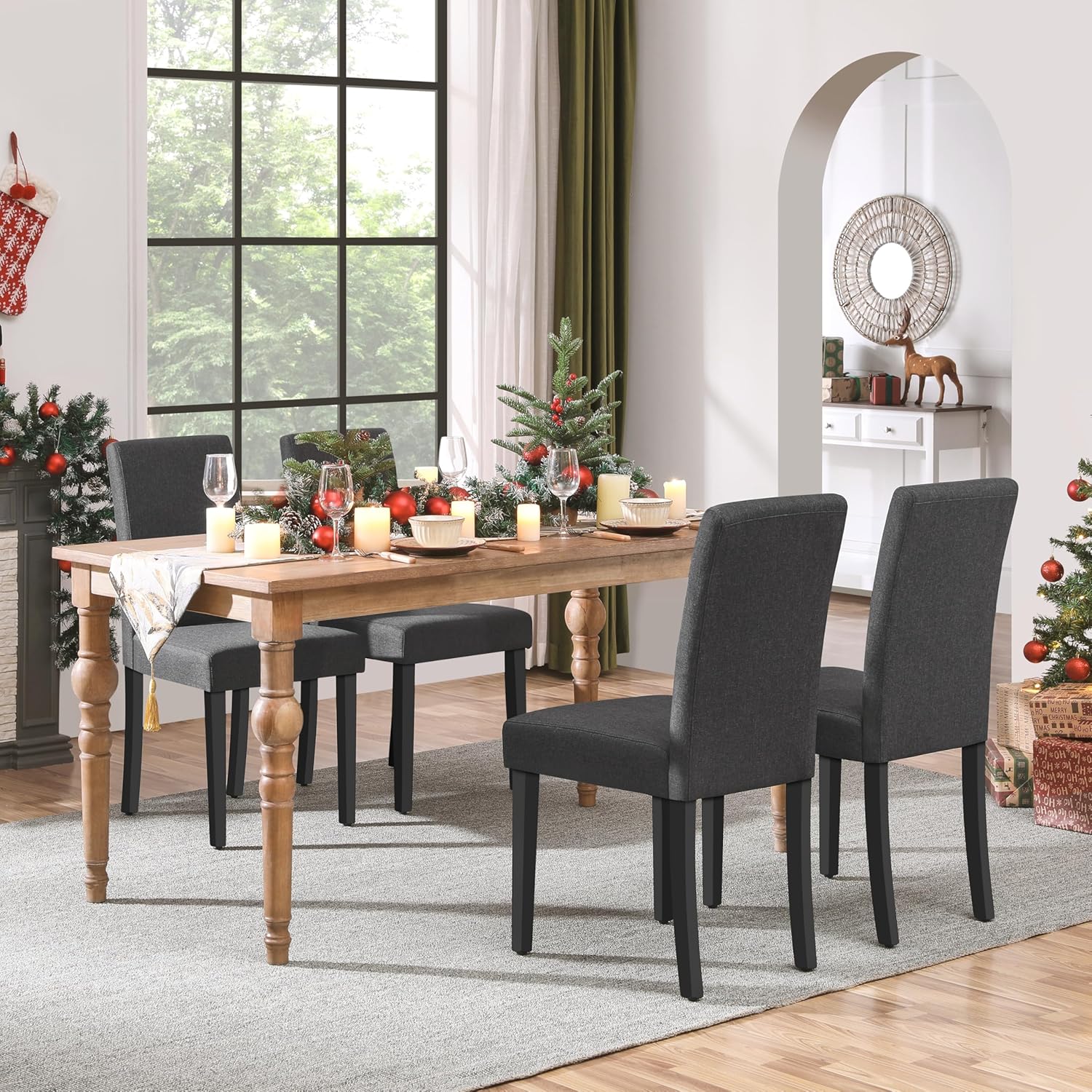 Yaheetech Dining Chairs Set of 4 Upholstered Kitchen Chairs Black