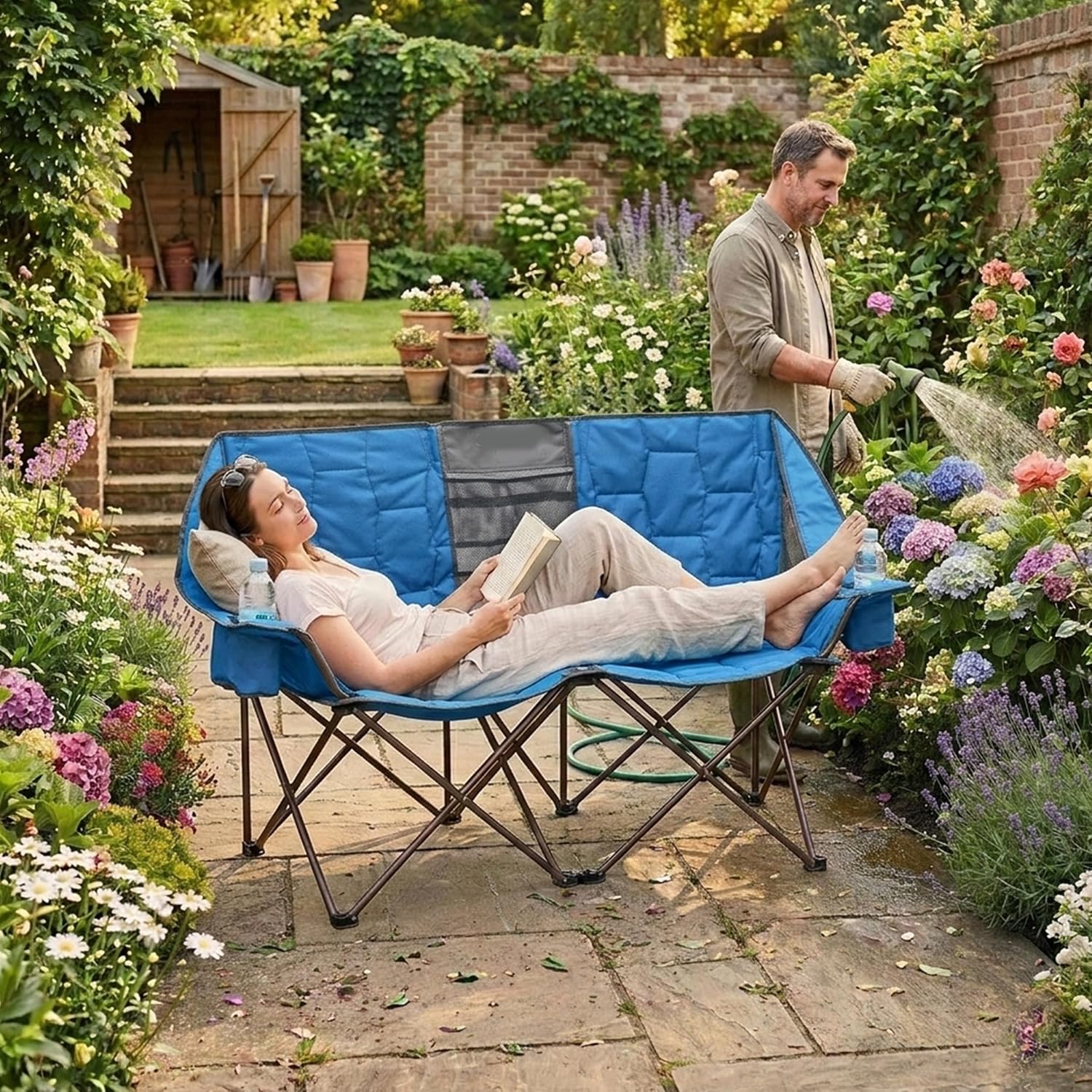SUNNYFEEL Folding Double Camping Chair Oversized Loveseat for Adults
