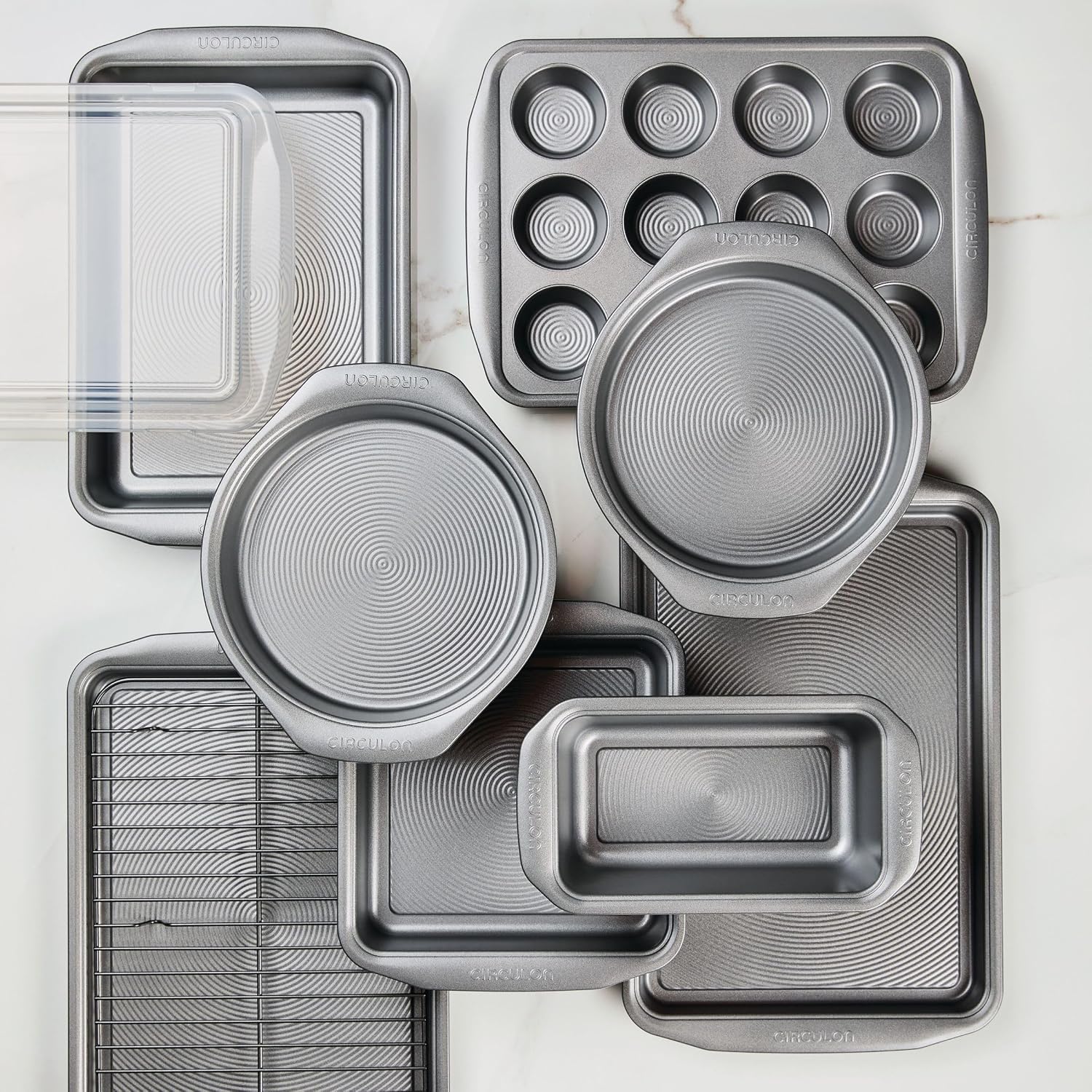 Circulon Nonstick Bakeware Set with Nonstick Cookie Sheet, Bread Pan, Bakings Pan and Cake Pans - 5 Piece, Chocolate Brown