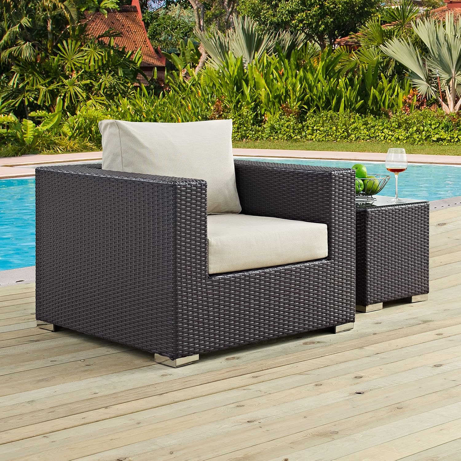 Modway Convene Wicker Rattan Outdoor Patio Loveseat in Espresso White