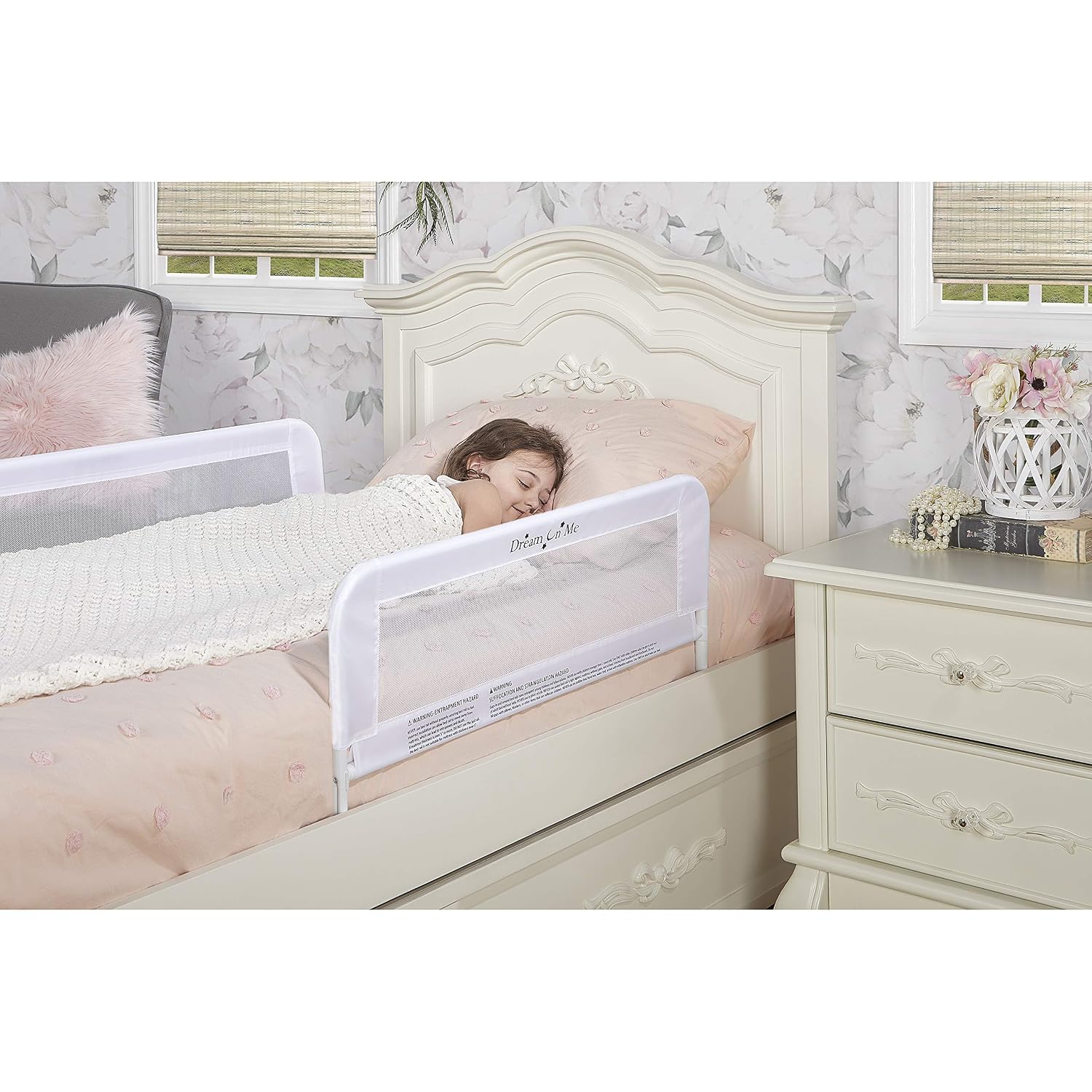 Dream On Me Lightweight Mesh Security Adjustable Bed Rail Double Pack with Breathable Mesh Fabric in White, 2 Count (Pack of 1)