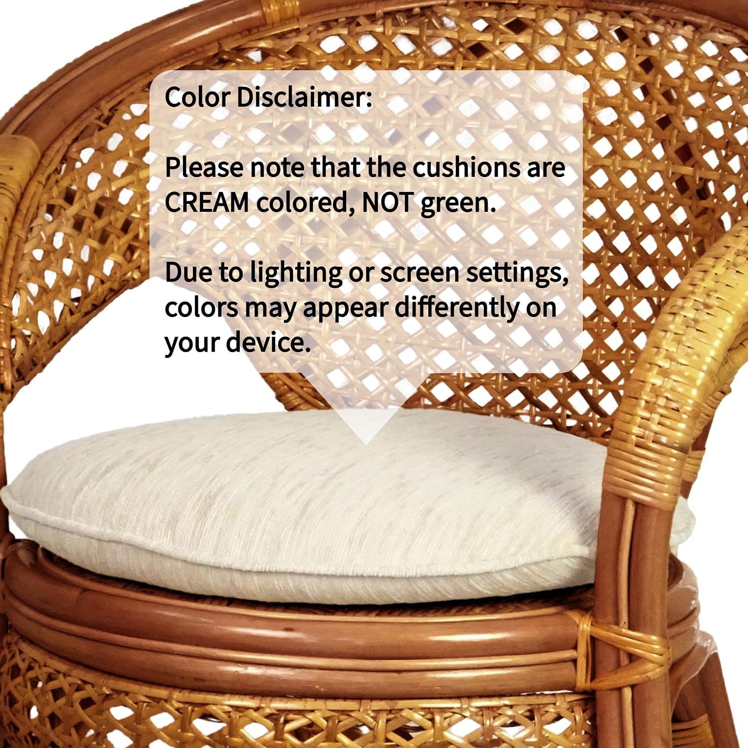 Pelangi Handmade Rattan Dining Wicker Chair Colonial Color w/Cream Cushion