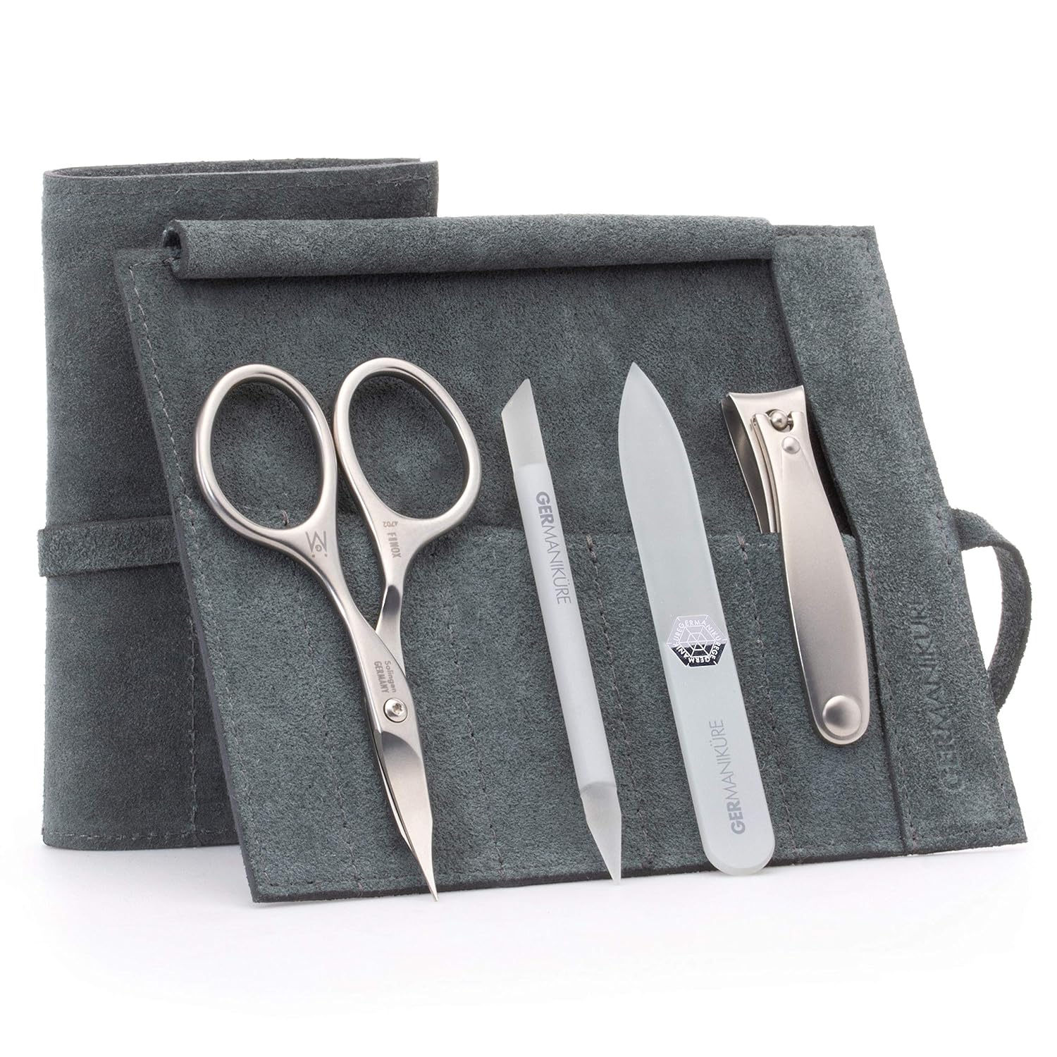 GERMANIKURE 4pc Manicure Nail Care Kit, Solingen Germany, Yellow Suede Roll