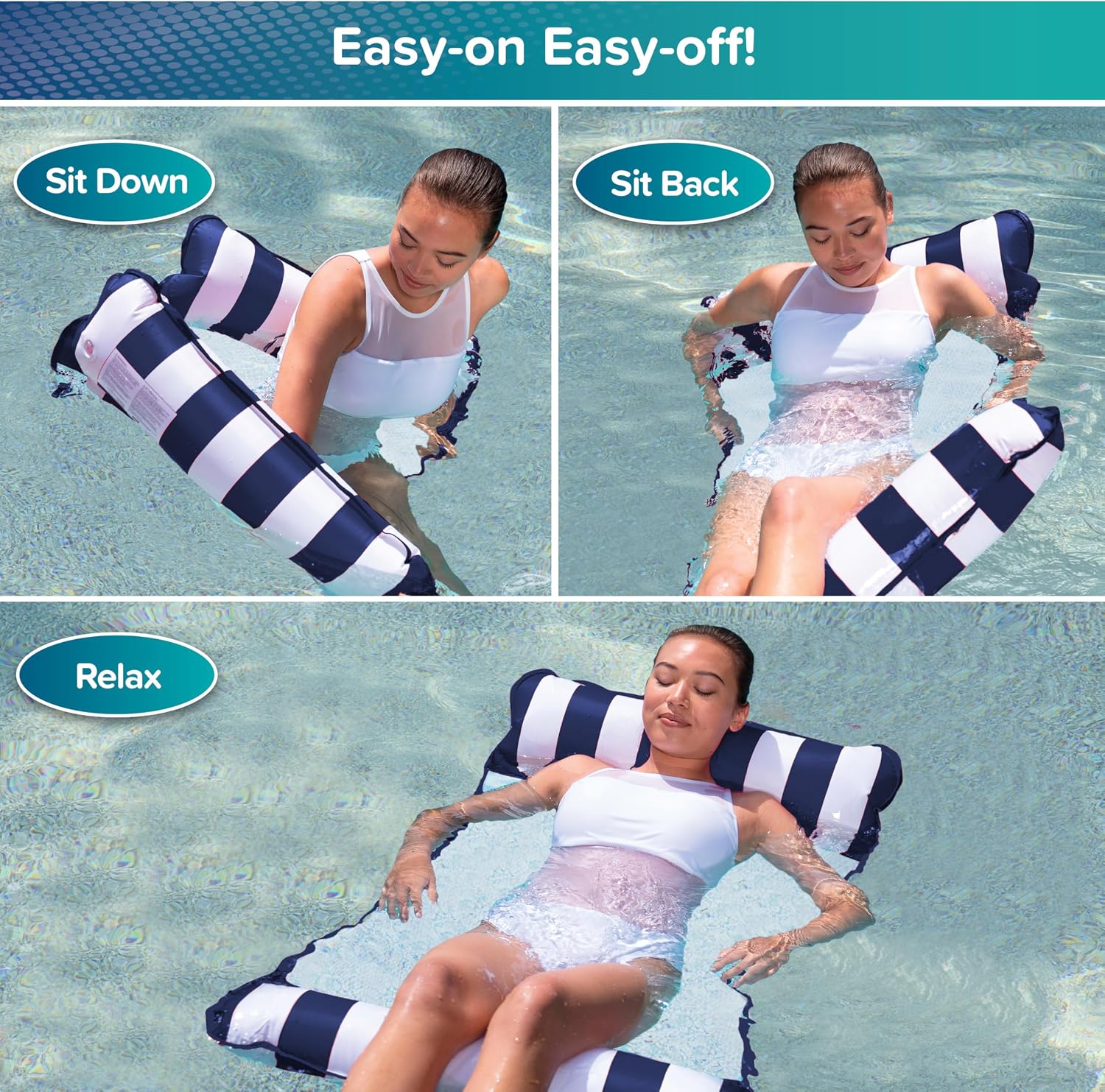Aqua 4-in-1 Monterey Hammock Pool Float & Water Hammocks – 2-3-4 Multipacks – Multiple Colors/Styles – for Adults and Kids Floating