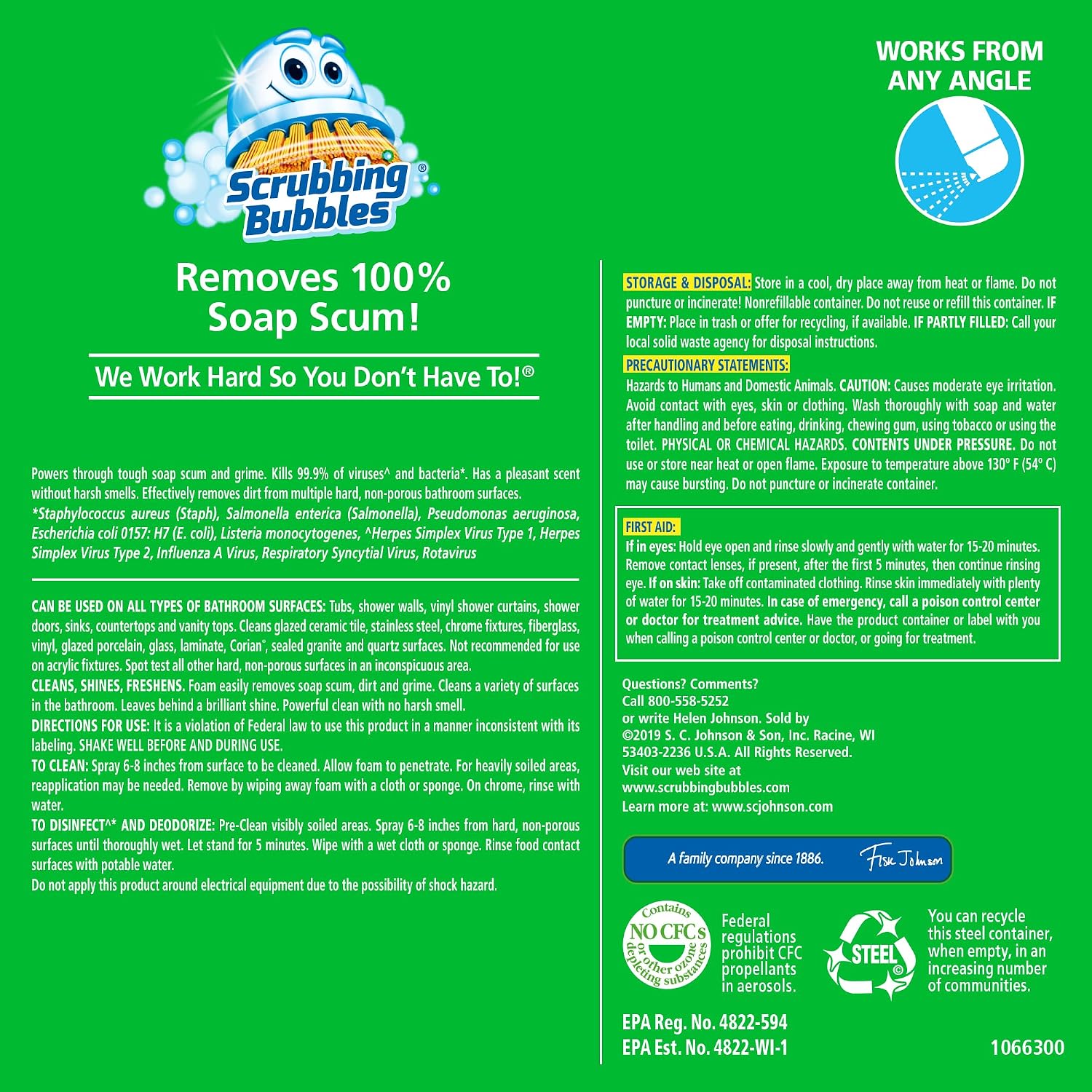 Scrubbing Bubbles Bathroom and Shower Cleaner Disinfectant Aerosol, Foaming Action Bathroom Grime Fighter, Rainshower Scent, 20oz