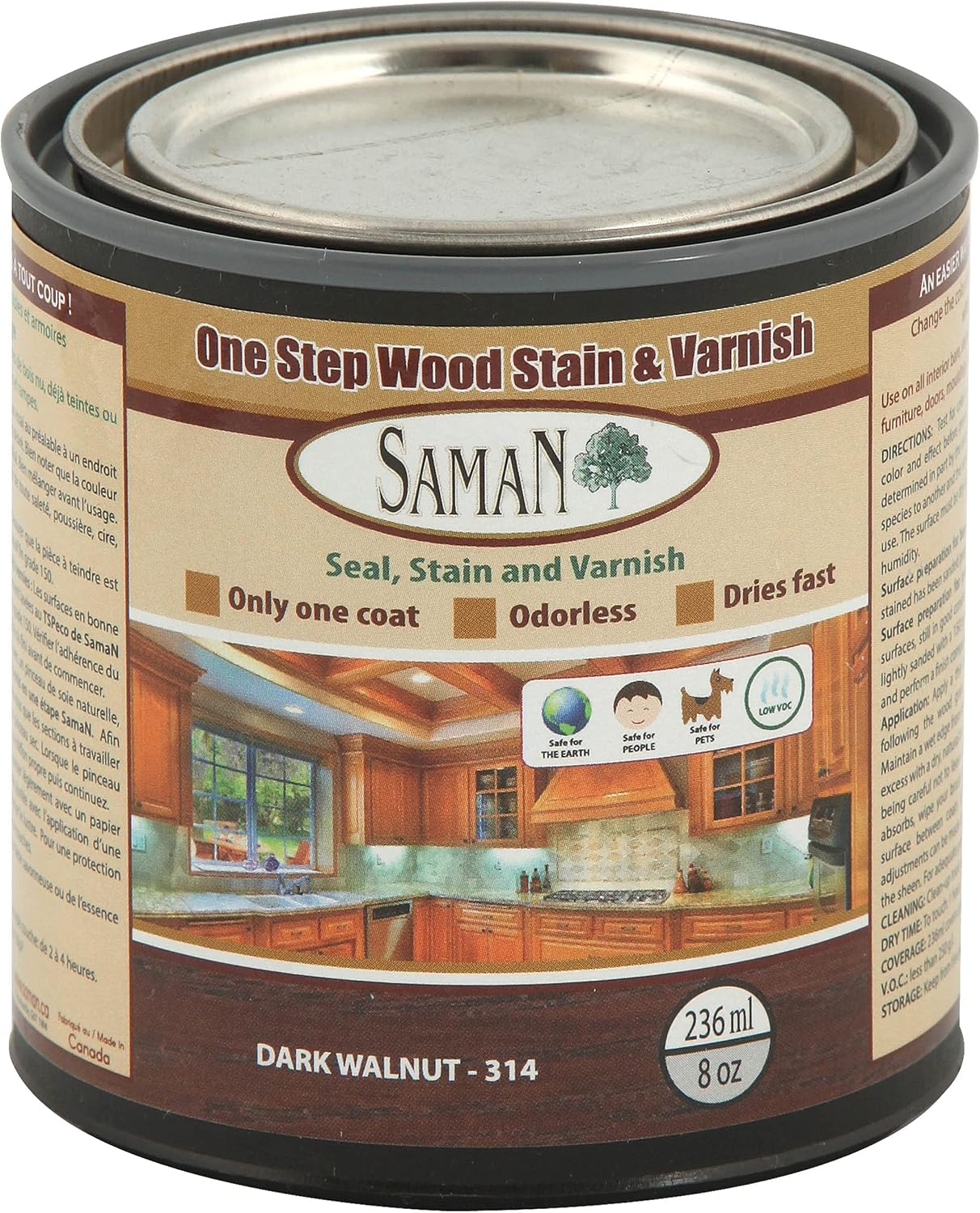 SamaN Interior One Step Wood Seal, Stain and Varnish – Oil Based Odorless Dye - Protection for Furniture and Fine Wood (Cedar SAM-303, 8 oz)