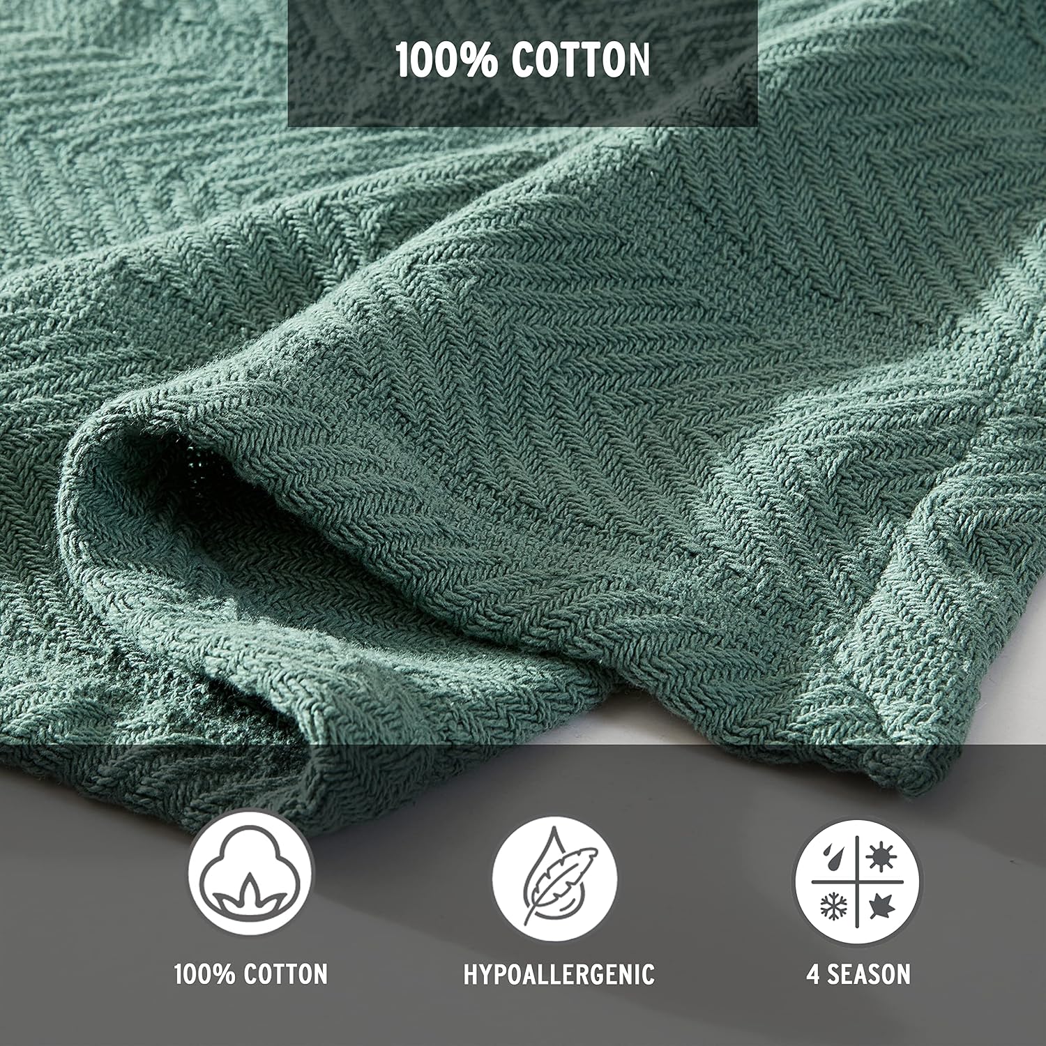 Eddie Bauer - Queen Size Blanket, 100% Soft Cotton Bed Blanket for Year Round Comfort, Throw Blanket for Couch or Bed (Herringbone Blue Stripe)