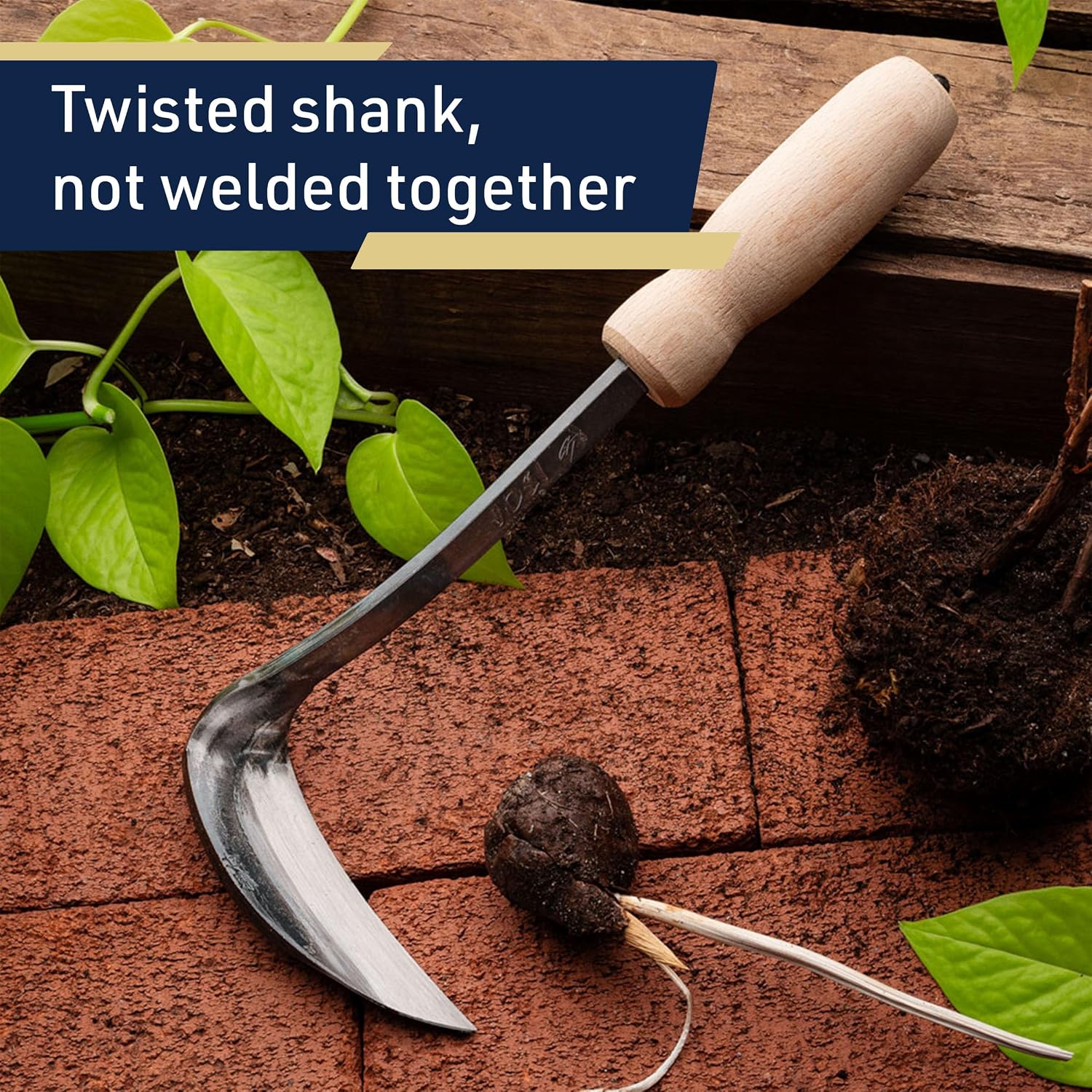 Kings County Tools Japanese Made Weeding Sickle Tool | Nejiri Kama | Razor Sharp 4" Drop Forged Steel Blade | Designed for Strength, Durability