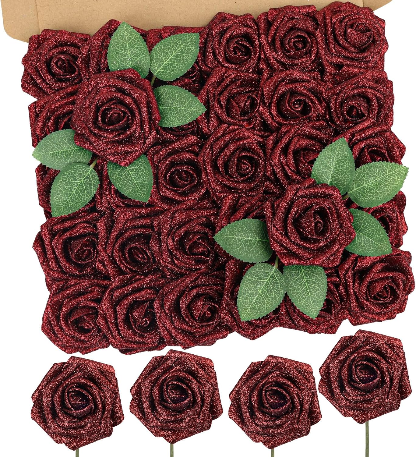 30PCS Yellow Artificial Flowers, Real Touch Fake Roses for Fall Decorations