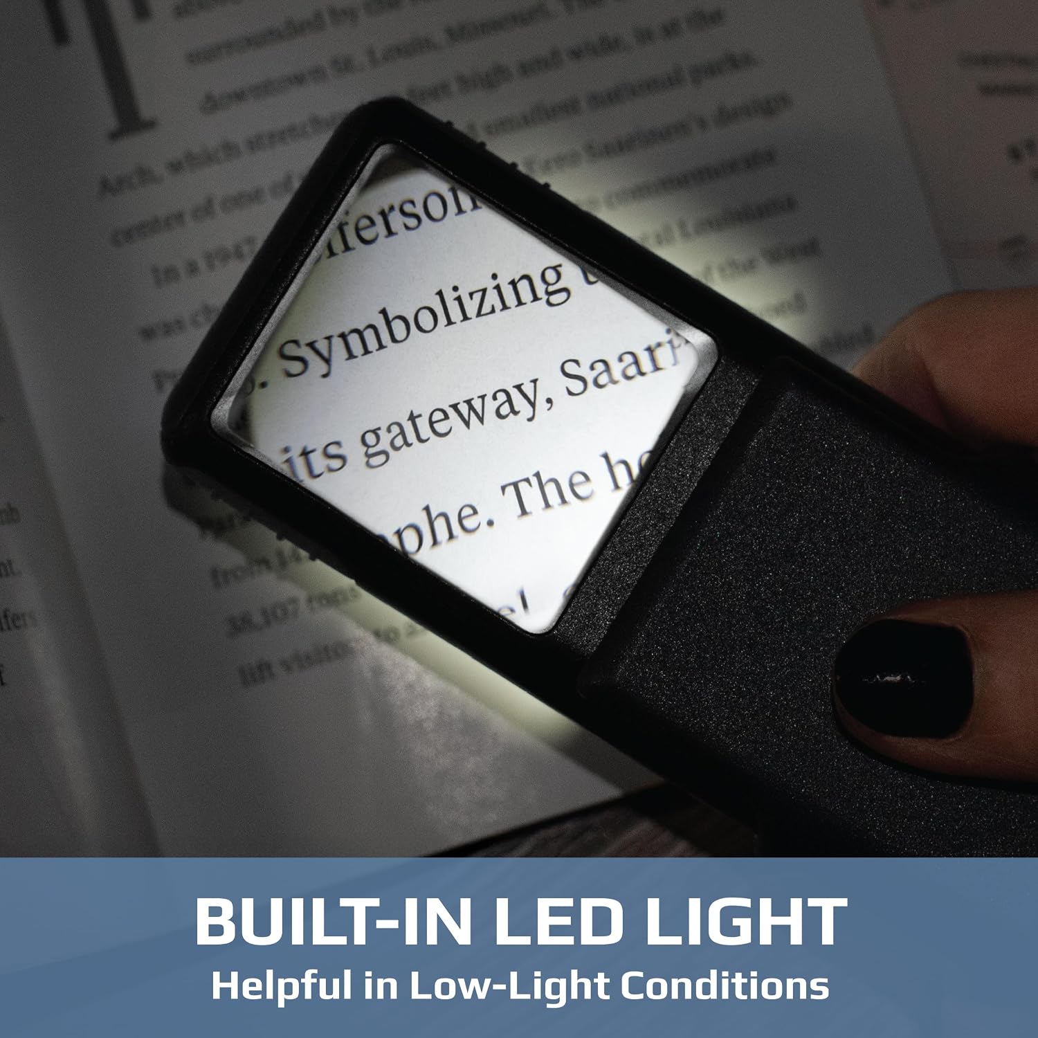 Carson MiniBrite LED Lighted Slide-Out Aspheric Magnifier with Protective Sleeve (PO-55), 5X, Gray