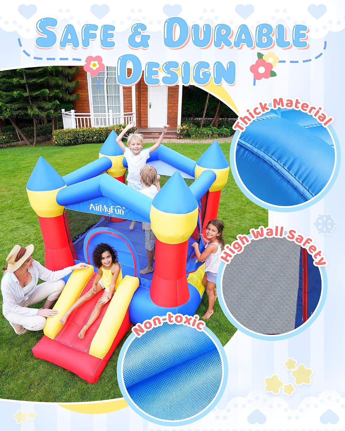 AirMyFun Pink Inflatable Toddler Bounce House with Blower, Indoor/Outdoor Jumping Castle for Kids 3-8, Inflatable Bouncy House with Slide, 82011B