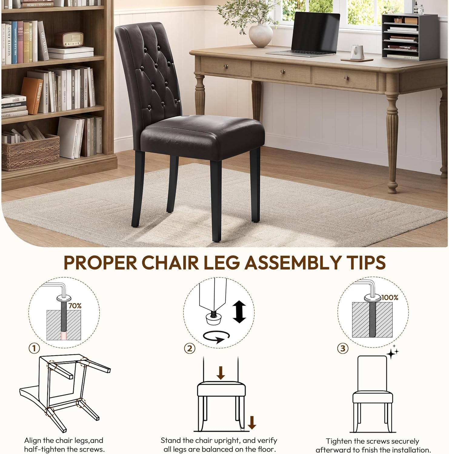 Yaheetech Dining Chairs Set of 2 Button Tufted Kitchen Chairs Brown