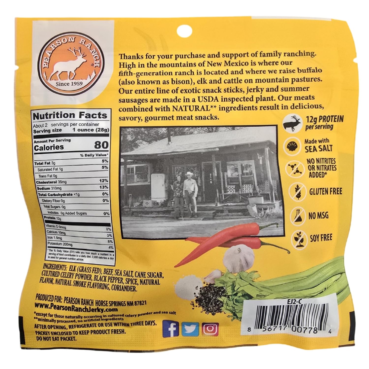 Pearson Ranch Wild Grass Fed Game Variety Pack of 4-2.1oz Bags - Venison, Elk, Buffalo, & Wild Boar - Gluten-Free, MSG-Free, Paleo and Keto Friendly