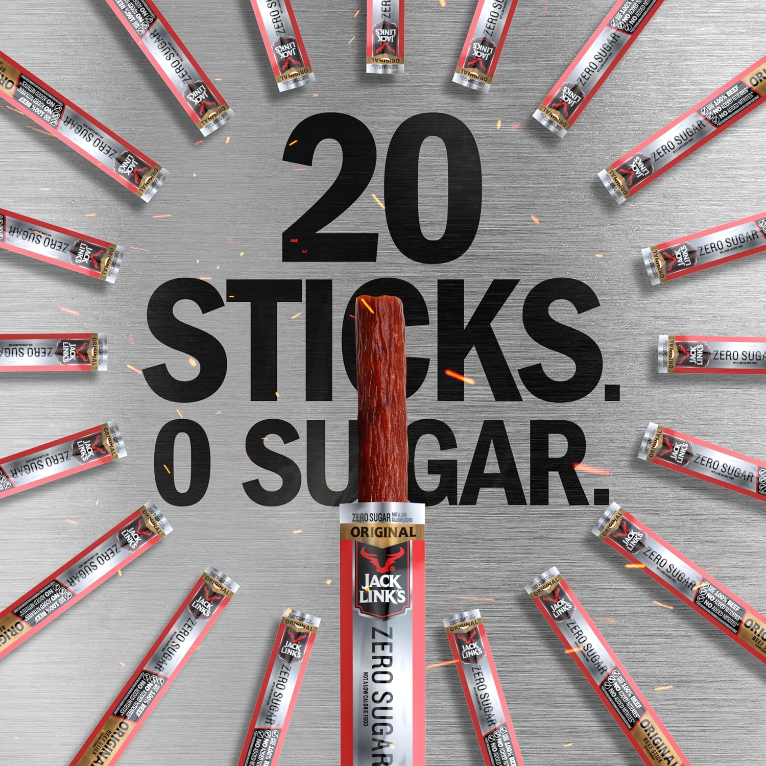 Jack Link's Original Beef Jerky Sticks - Made with 100% Real Beef - Ready to Eat Real Meat Protein Snacks - 6g Protein per Serving - 0.92 oz Meat Stick, 20 Count