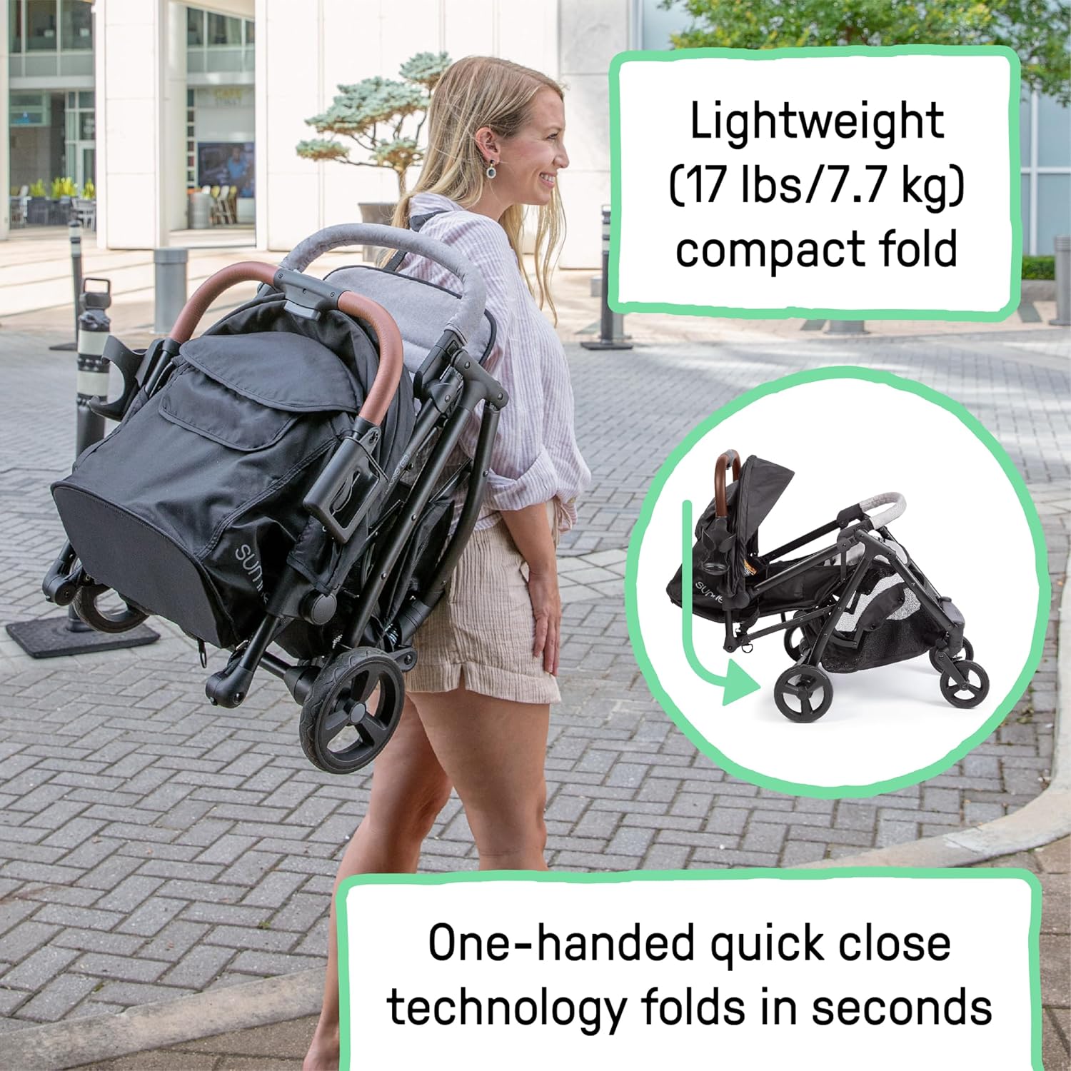Ingenuity 3Dquickclose CS+ Compact Fold Stroller – Lightweight Stroller with Oversized Canopy, Extra-Large Storage and Compact Fold, Gray