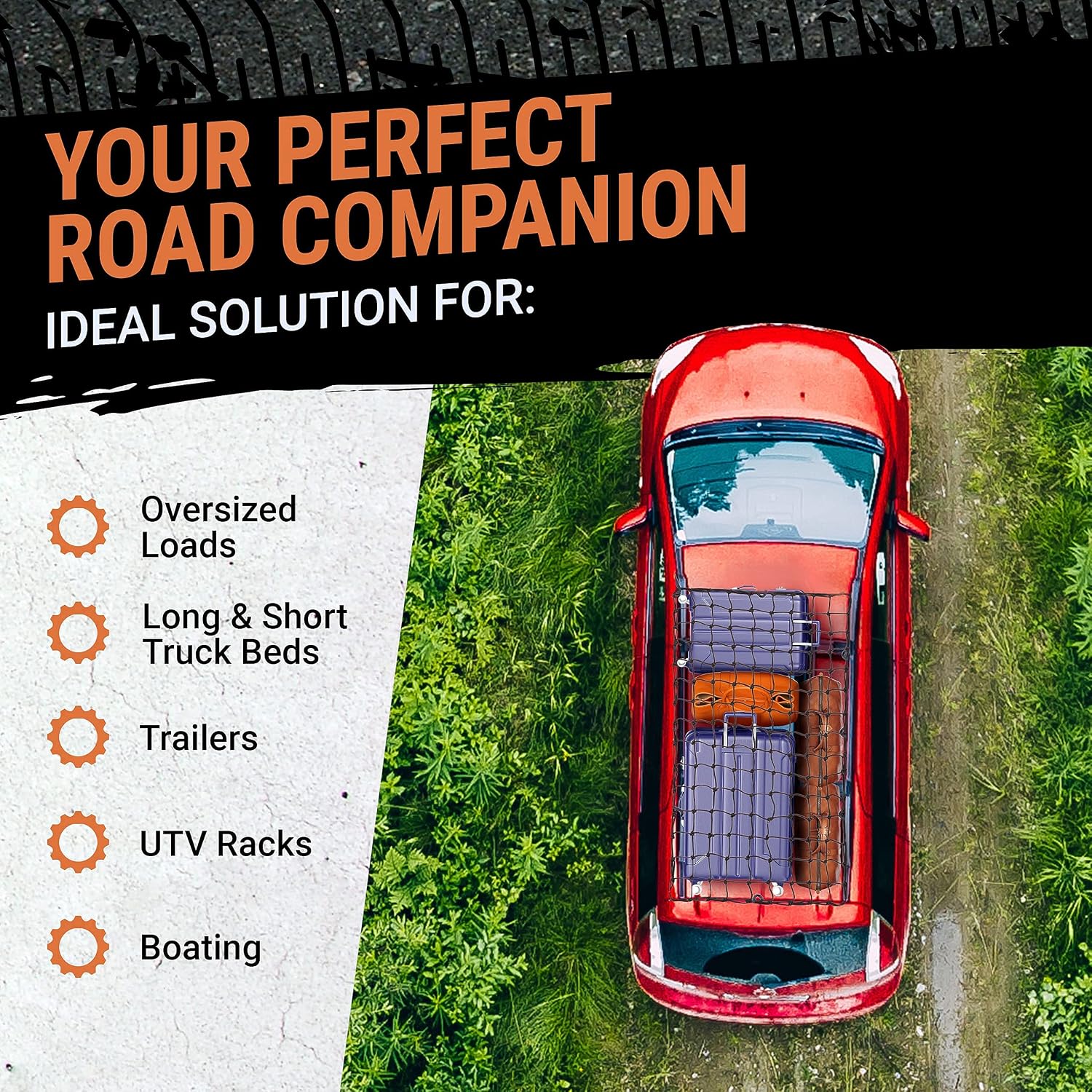 Cargo Net for Roof Rack - 22 x 38 Inch, Heavy-Duty, Mesh Square Bungee Netting with 12 Black Clips and Storage Bag - Holds Small and Large Loads