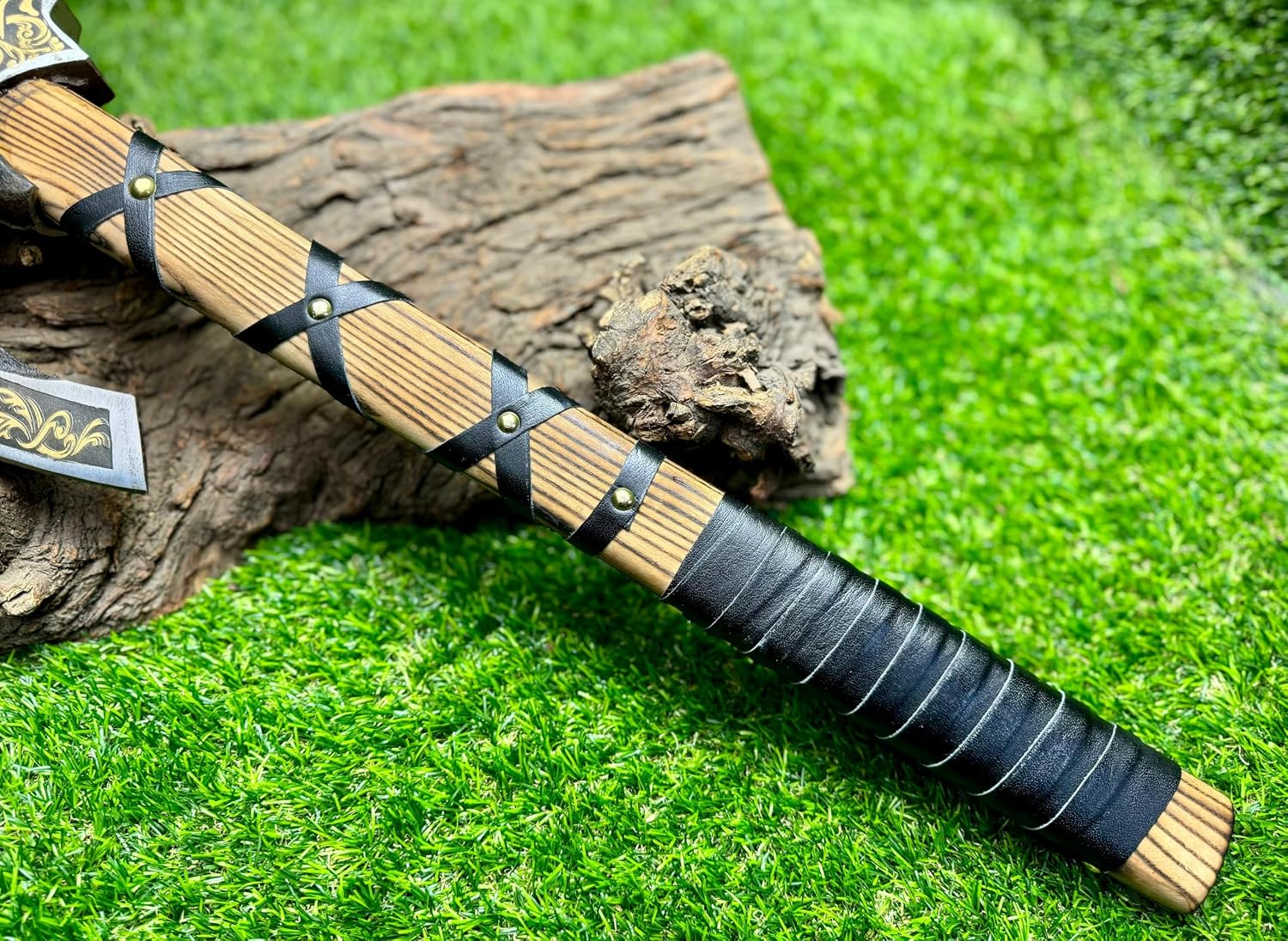 Poshland AX-7000 Custom Gift Forged Carbon Steel Viking Axe with Rose Wood Shaft, Viking Bearded Camping Axe
