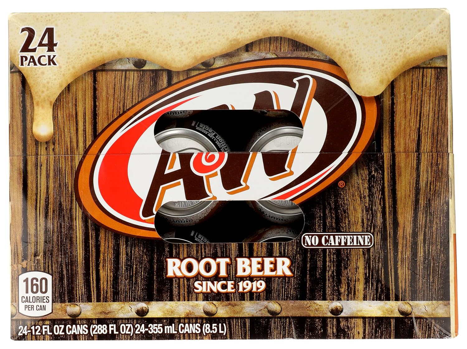 A&W Root Beer Soda, 12 fl oz cans, 24 pack
