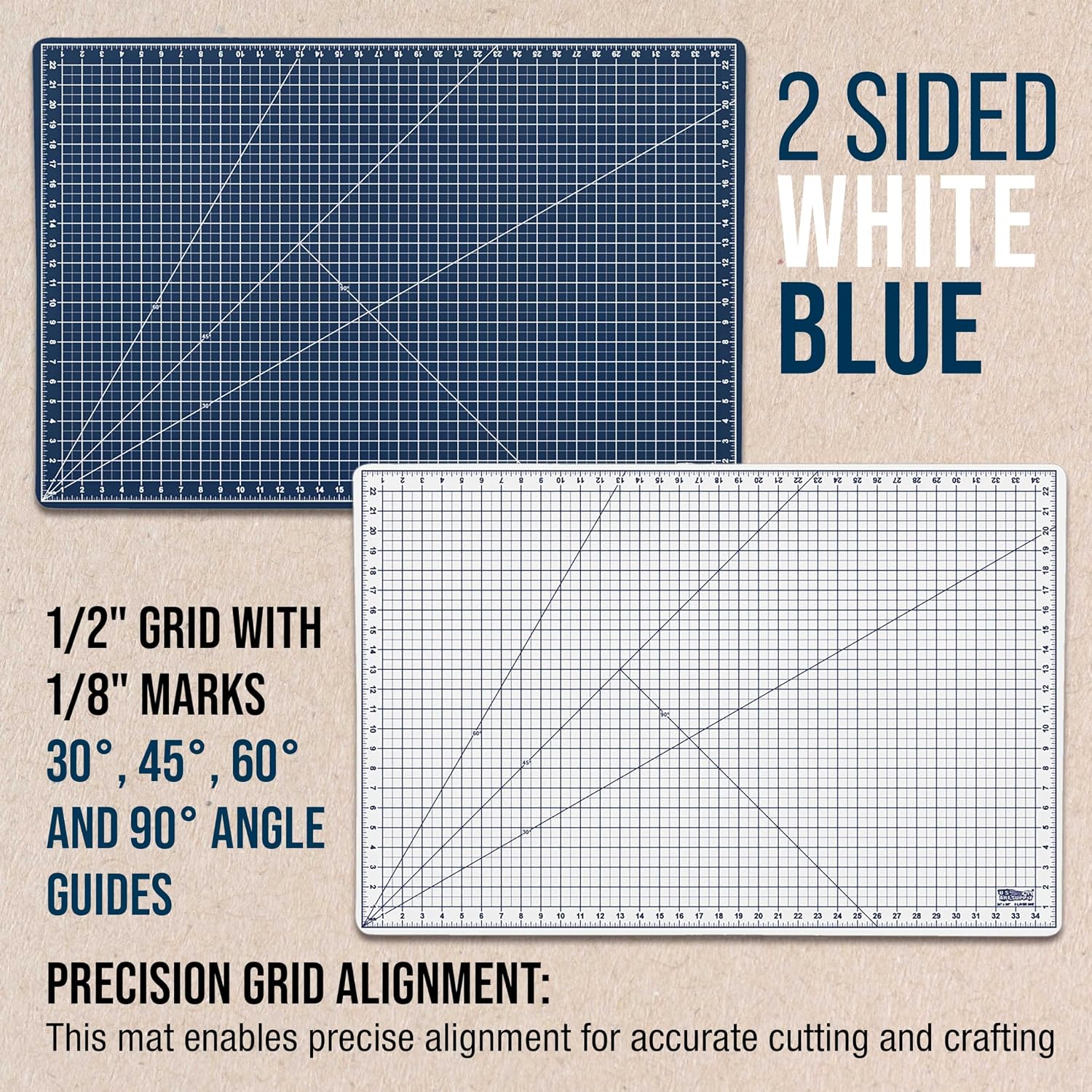 U.S. Art Supply 24" x 36" Self-Healing Cutting Mat 5-Ply - Double-Sided White/Blue Craft Mat, Non-Slip Cutting Mats for Crafts, Sewing, Quilting, Scrapbooking | Double-Sided White/Blue Craft Mat, Non-Slip Cutting Mats for Crafts, Sewing, Quilting, Scrapb…