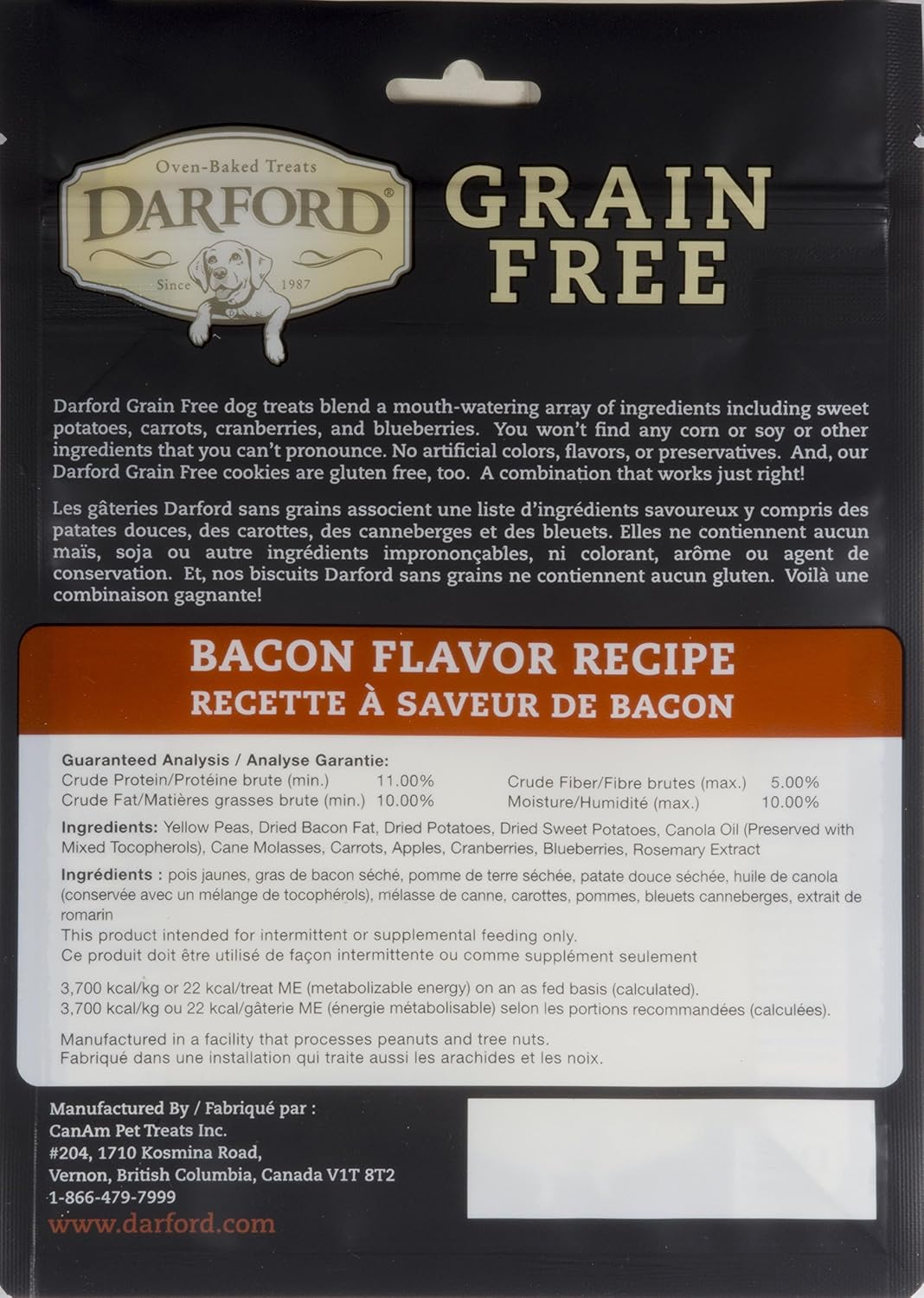 Darford Grain Free Dog Treats – Bacon Recipe – 12 oz Bag – All Natural Baked Dog Biscuits with Real Meat – No Corn, Soy