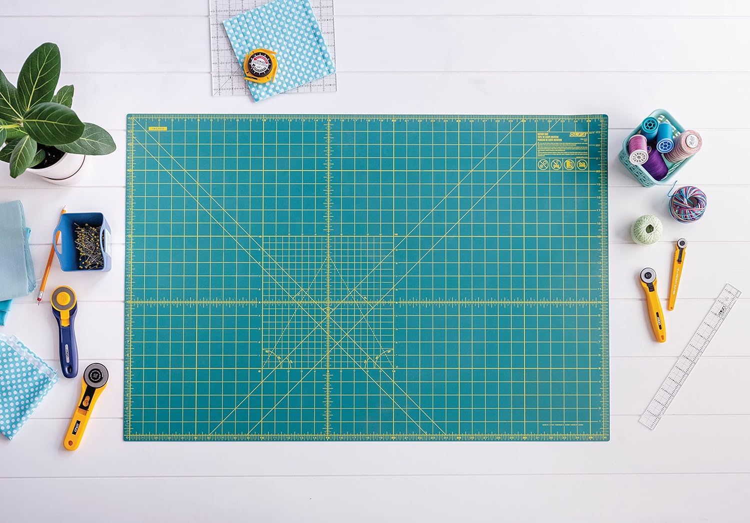 OLFA 24x36" Self-Healing Rotary Cutting Mat (RM-MG) - Double-Sided, Green | Self-healing, triple-layer, double-sided grid