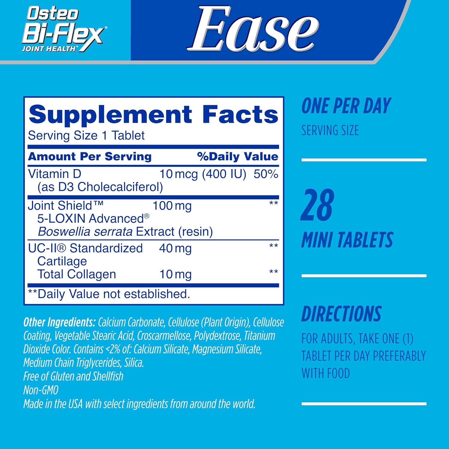 Osteo Bi-Flex Ease Mini Tablet Triple Action UC-II Collagen Supplement | With Vitamin D, Improve Joint Function, Strength, Flexibility, Mobility, 28 Mini Tabs