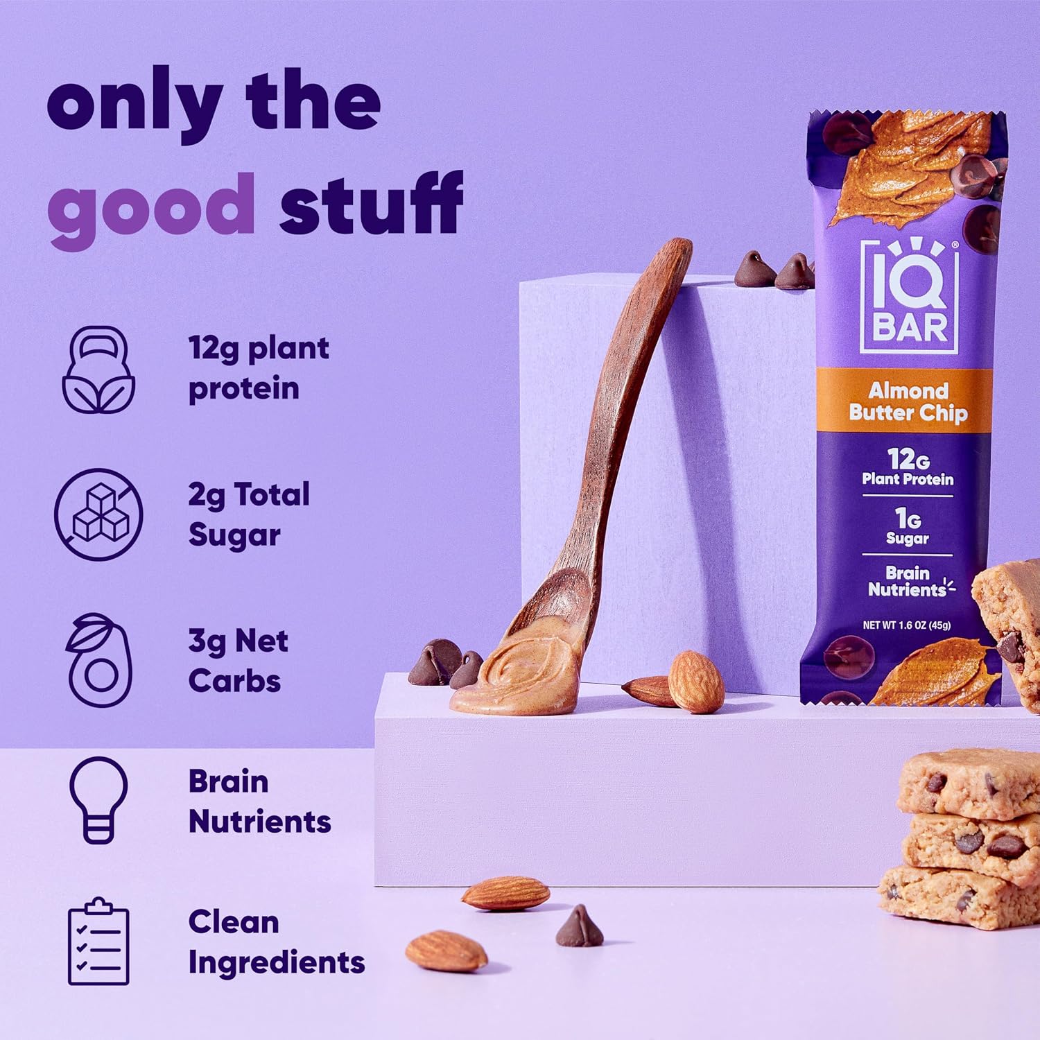 IQBAR Clean Protein Bars, Low Sugar Keto, Banana Nut 12-Count