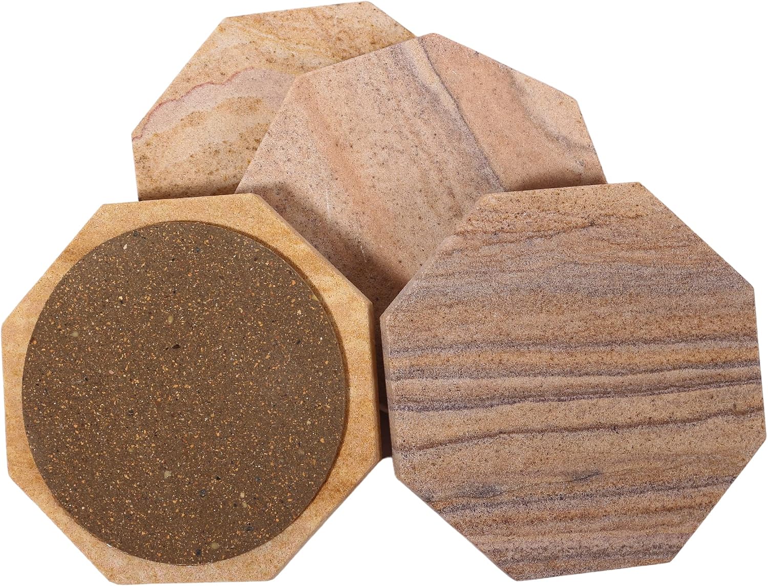 Sandstone Water Absorbent Hand Crafted Octagon Coasters with Holder for Drinks 4 Inches Wide Thirsty Stone Bar/Drink Coasters Made from Real Solid