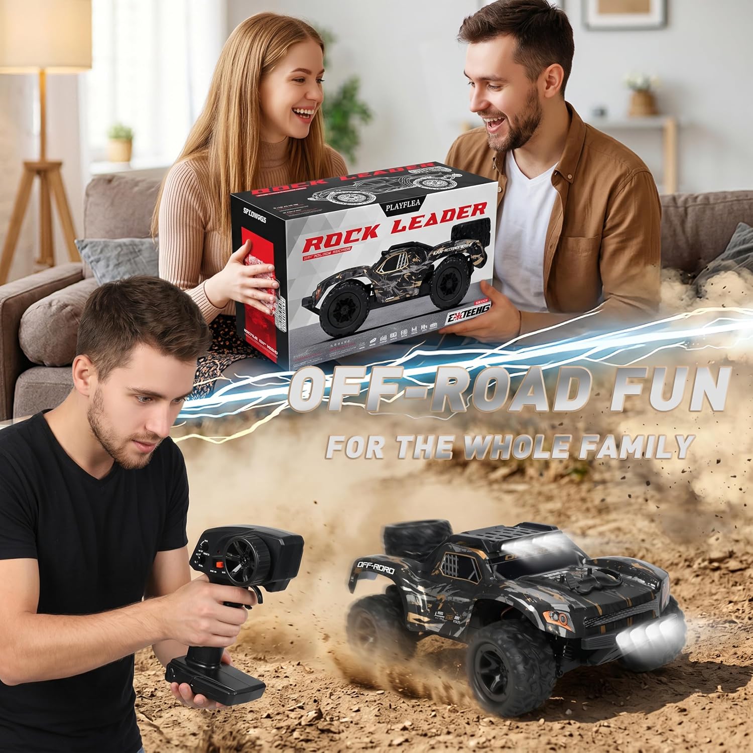 RC Car for Adults,RC Truck,4WD Off Road Monster Truck RC, 1:18 RC car,2 Batteries, LED Lights, All Terrain Waterproof RC Truck for Beginners&Boys.