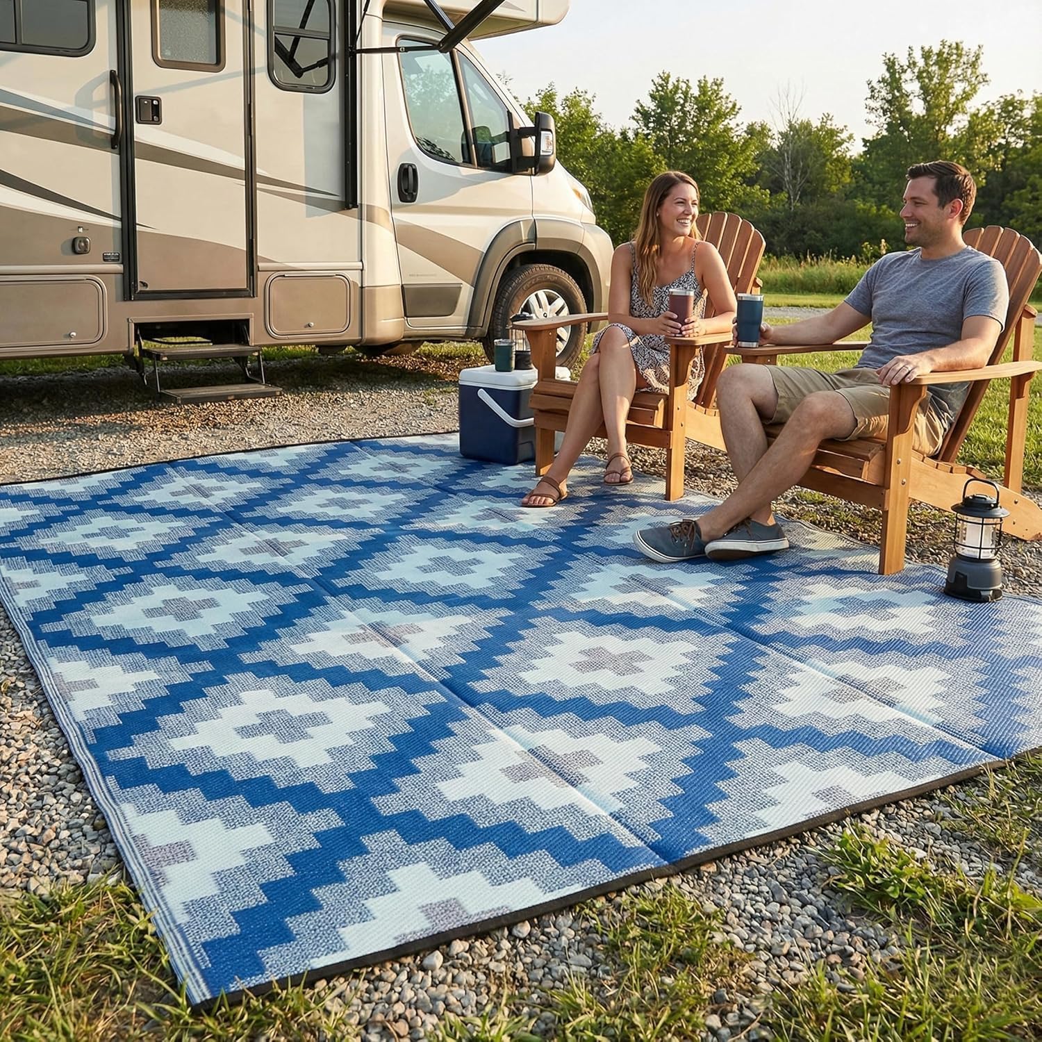 FH Home Outdoor Camping Rug - Waterproof, Fade Resistant, Reversible - Premium Recycled Plastic - Striped - Large Patio, Deck, Sunroom