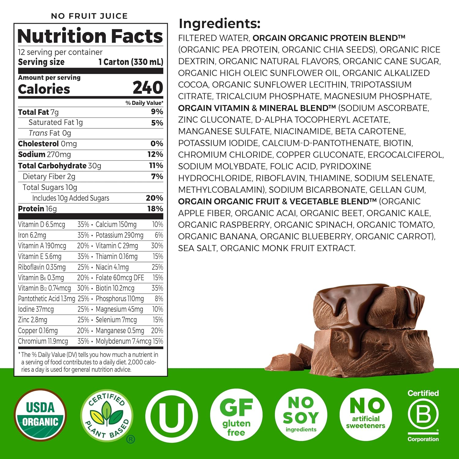 Orgain Organic Nutritional Vegan 16g Protein Shake, Vanilla, 11 oz, 12pk | Ready to drink plant based protein, meal replacement, 21 vitamins & minerals, fruits & vegetables, non-GMO, gluten-free