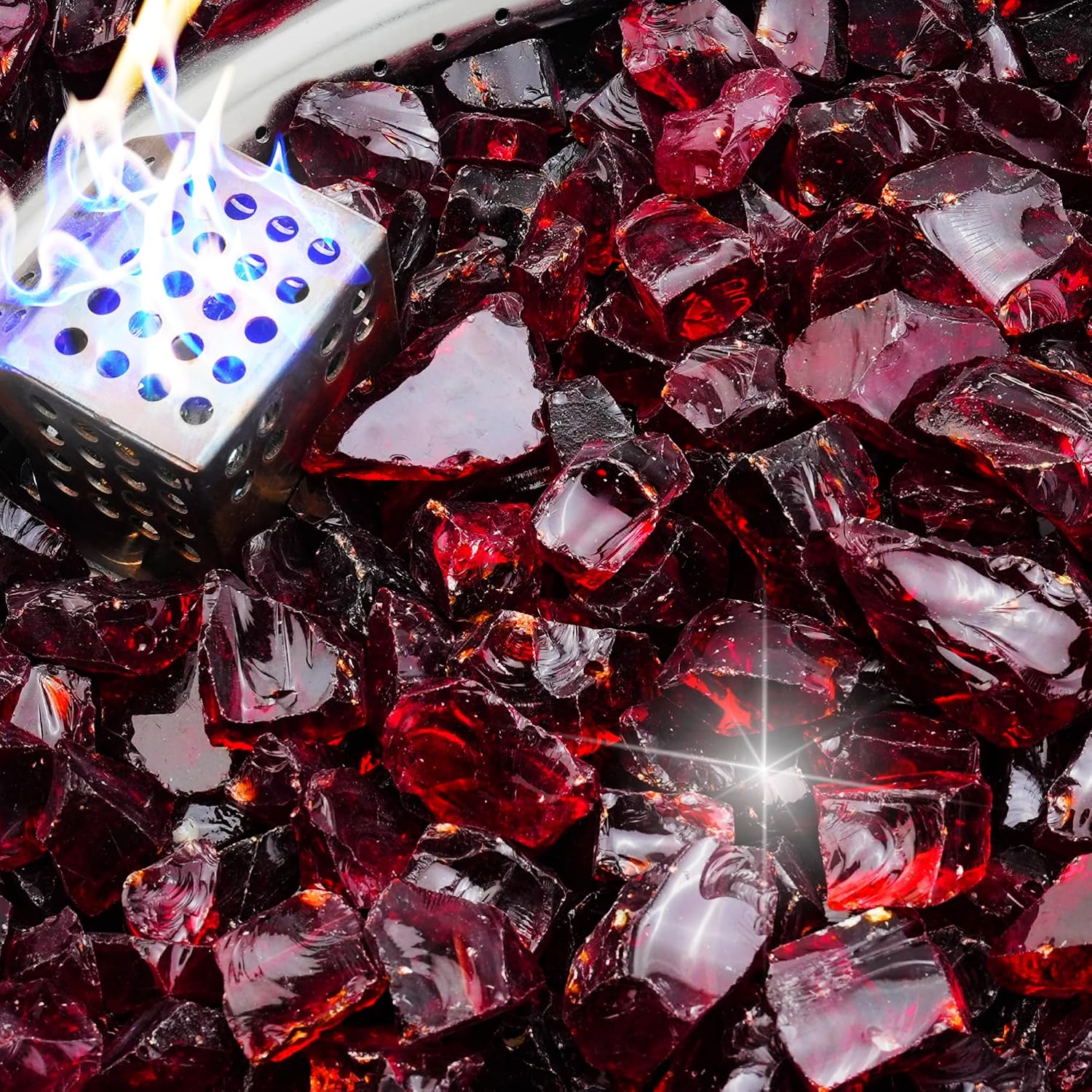 NUPICK 20 Pound Fire Glass, 1/2 Inch Reflective Fire Pit Glass