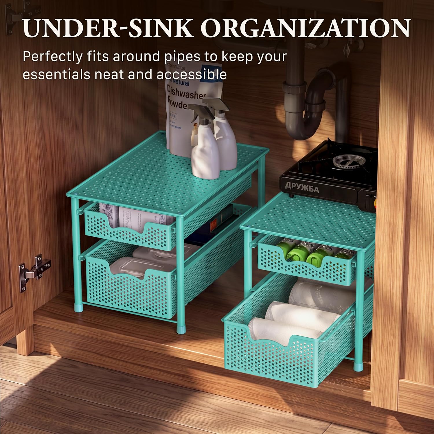 Simple Houseware Stackable 3 Tier Sliding Basket Organizer Drawer, Silver