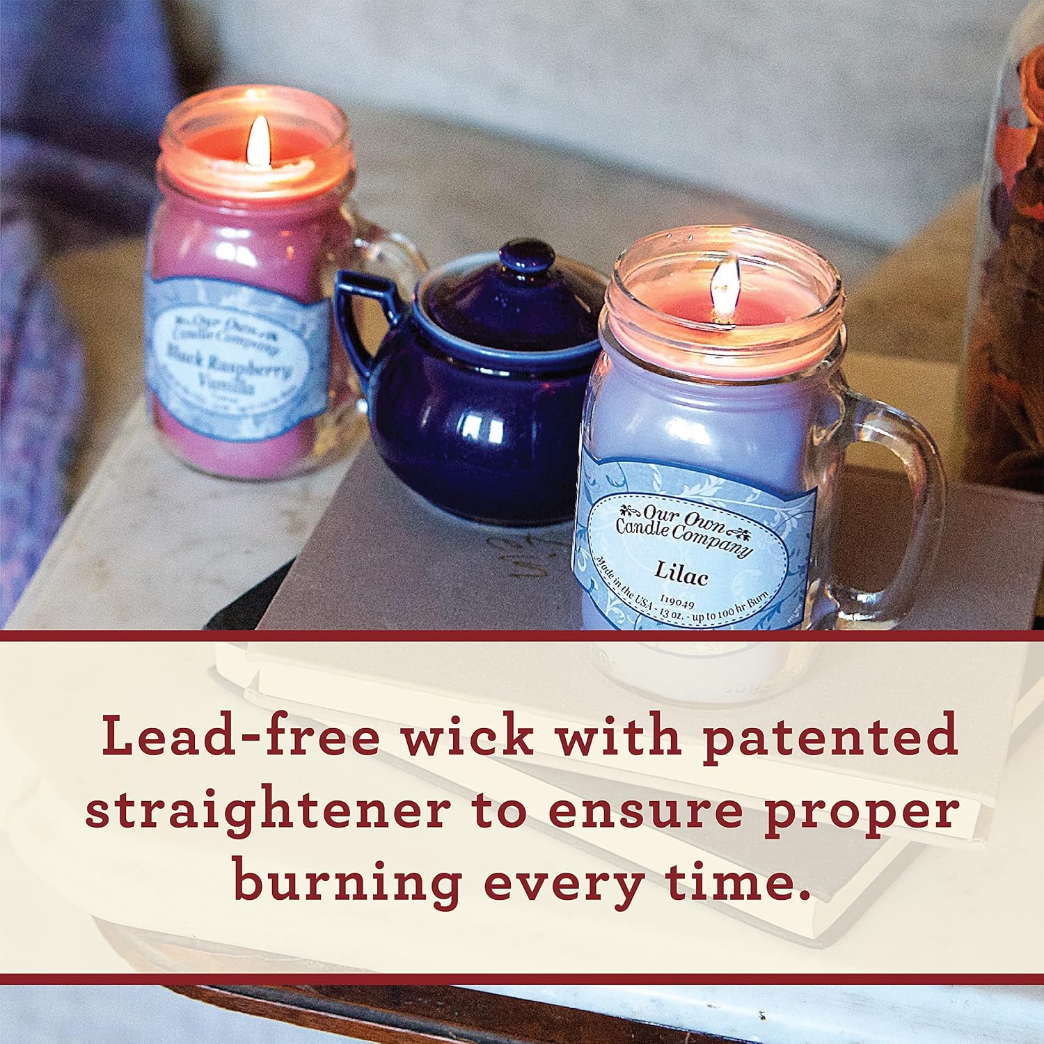 Balsam Pine Scented Mason Jar Candle, Our Own Candle Company, 13 oz | Clean, fresh Balsam-pine-tree scent; soy blend wax; lead-free wick with patented straightener; long lasting