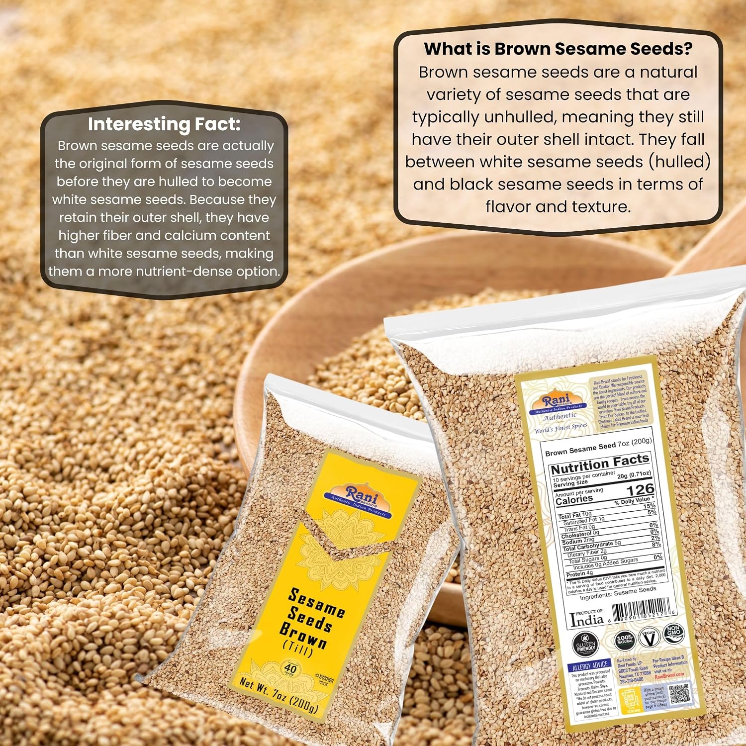 Rani Sesame Seeds Whole Brown, Raw (Till) 28oz (800gm) ~ All Natural | Gluten Friendly | NON-GMO | Vegan | Indian Origin