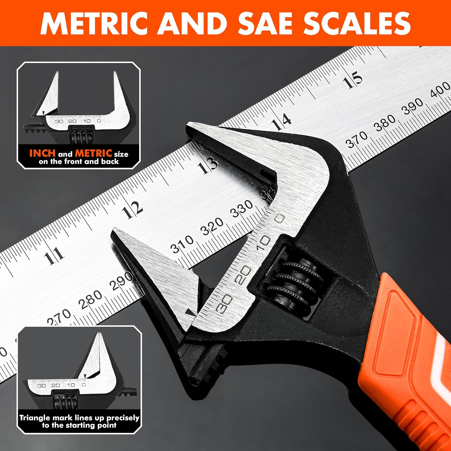 VANQUISH 12 Inch Adjustable Wrench, 2-3/8” Wide Jaw Opening Plumbing Wrench, CR-V Steel, SAE and Metric Scale Marked, With Comfort Grip Handle and Hanging Hole (3154)