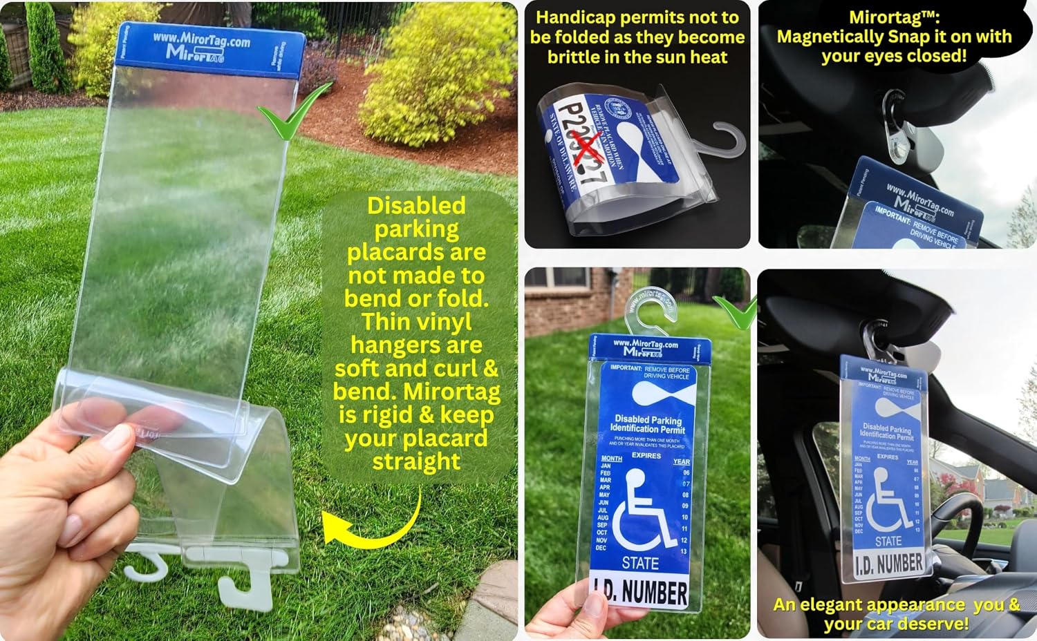 Silver by JL Safety- Handicap Parking Placard Holder, Magnetically Display & Put Away Your Disabled Permit Tag with Eyes Closed. Made in USA