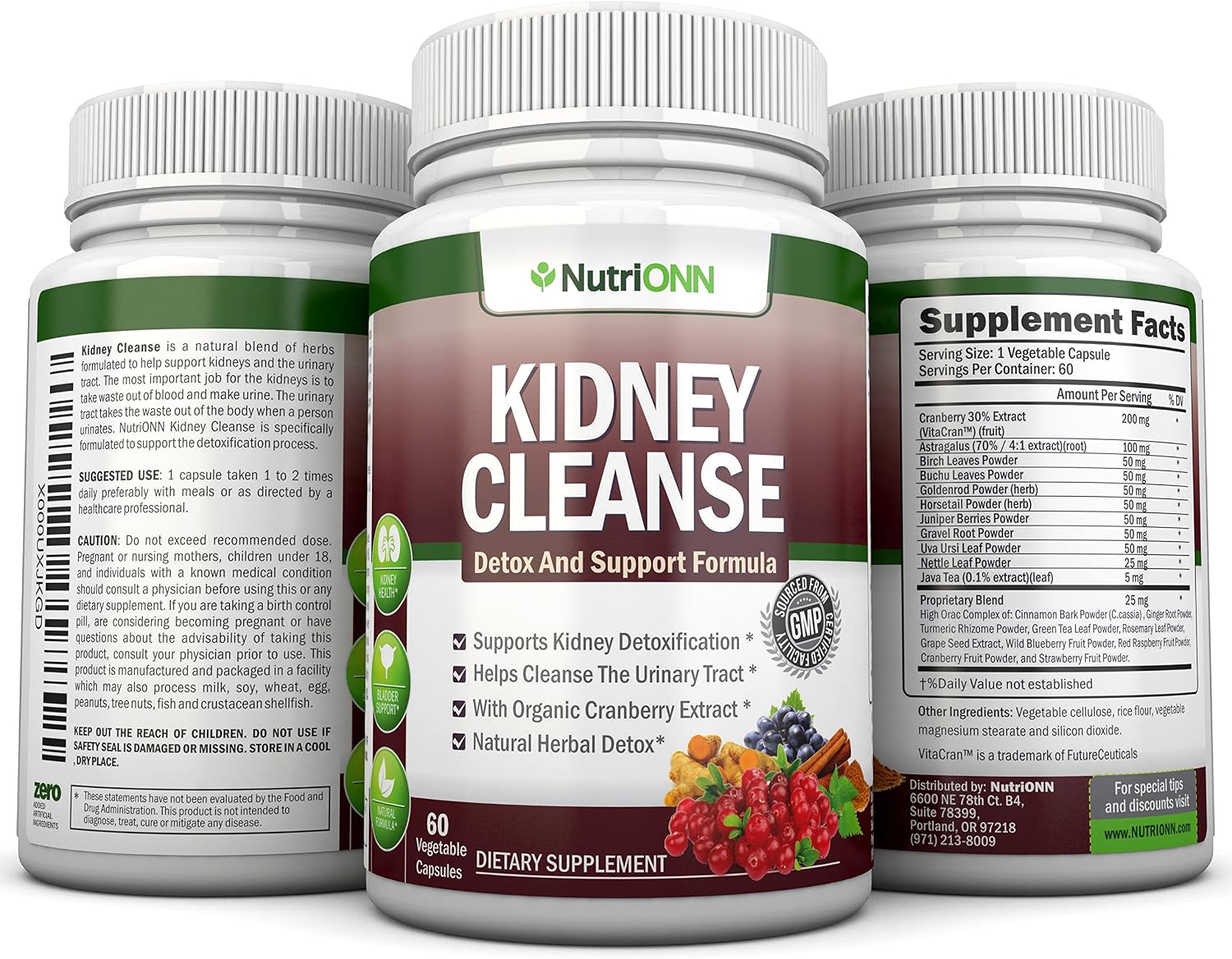 KIDNEY CLEANSE - Detox and Support For Urinary Tract, Bladder and Kidneys - All Natural Herbal Supplement Formula With Organic Cranberry, Astragalus