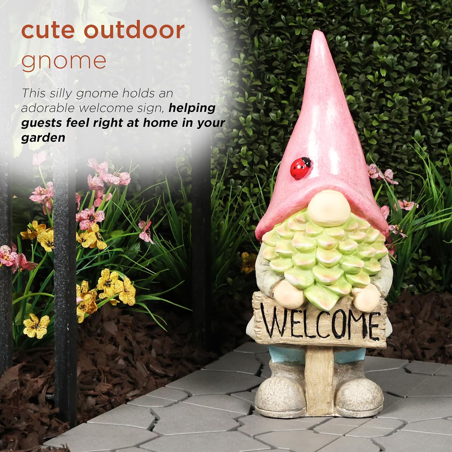 Alpine Corporation 12" Tall Traditional Outdoor Garden Gnome Yard Statue Decoration