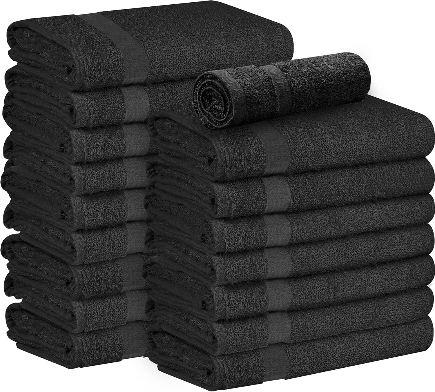 ZOYER Cotton Salon Towels - Gym Towel - Hand Towel - (24 Pack, Black) Not Bleach Proof -15 inches x 25 inches - Ring Spun-Cotton