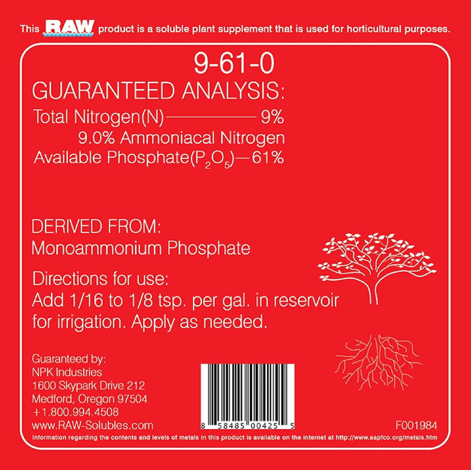 RAW Phosphorus Fertilizer - Water Soluble, High Phosphorus for Plants, 10lb | Energy for Fruit and Flower - Ideal Hydroponic Phosporus Fertilizer for Indoor Plants, Gardens and Vegetables