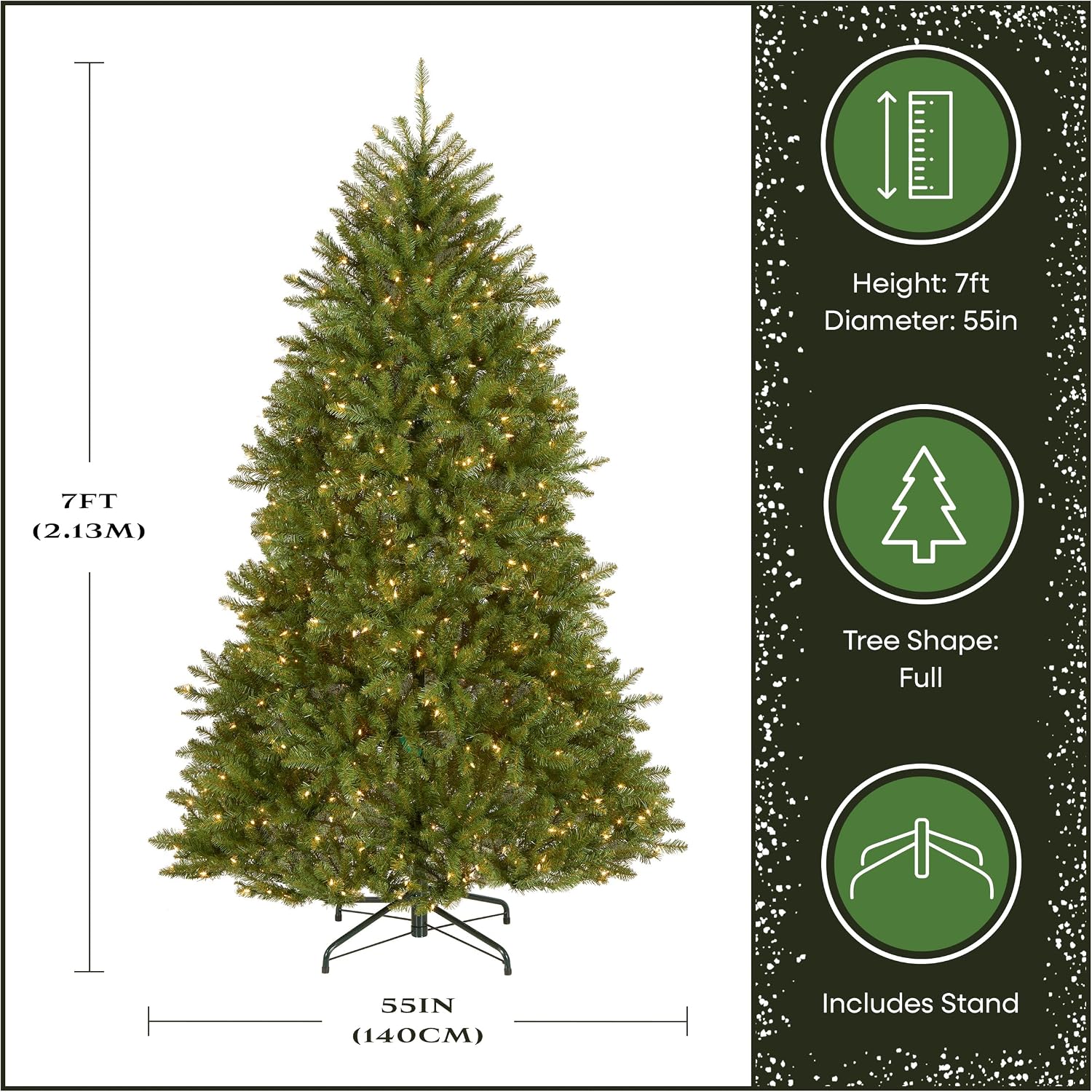 National Tree Company 7ft Pre-Lit Dunhill Fir Artificial Christmas Tree | 700 Clear Lights, 2,144 Tips, Includes Stand, Green