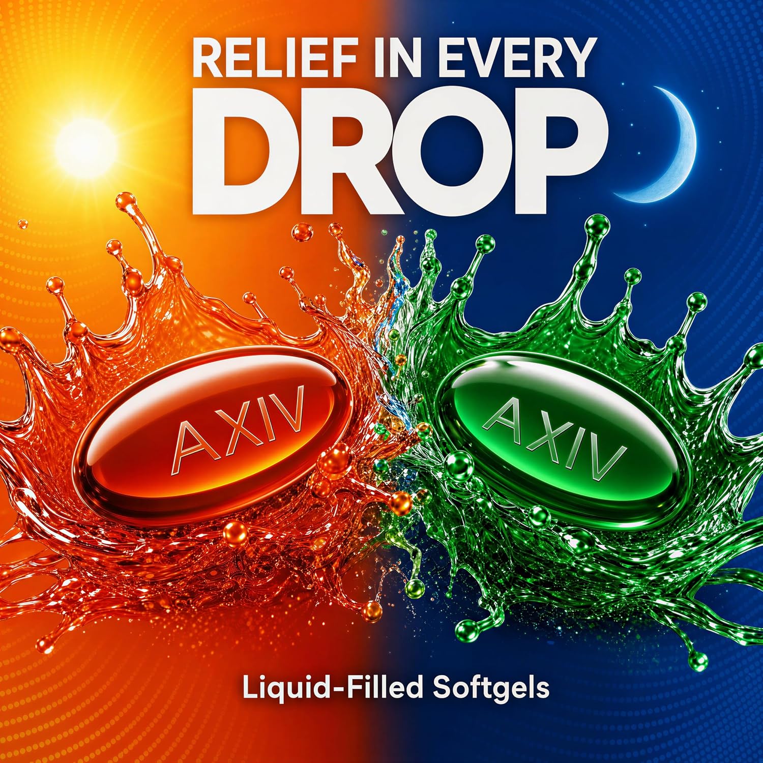 AXIV Day & Night Cold & Flu Medicine Combo Pack Softgels, Daytime & Nighttime Relief for Headache, Fever, Sore Throat, Minor Aches & Pains, & Cough